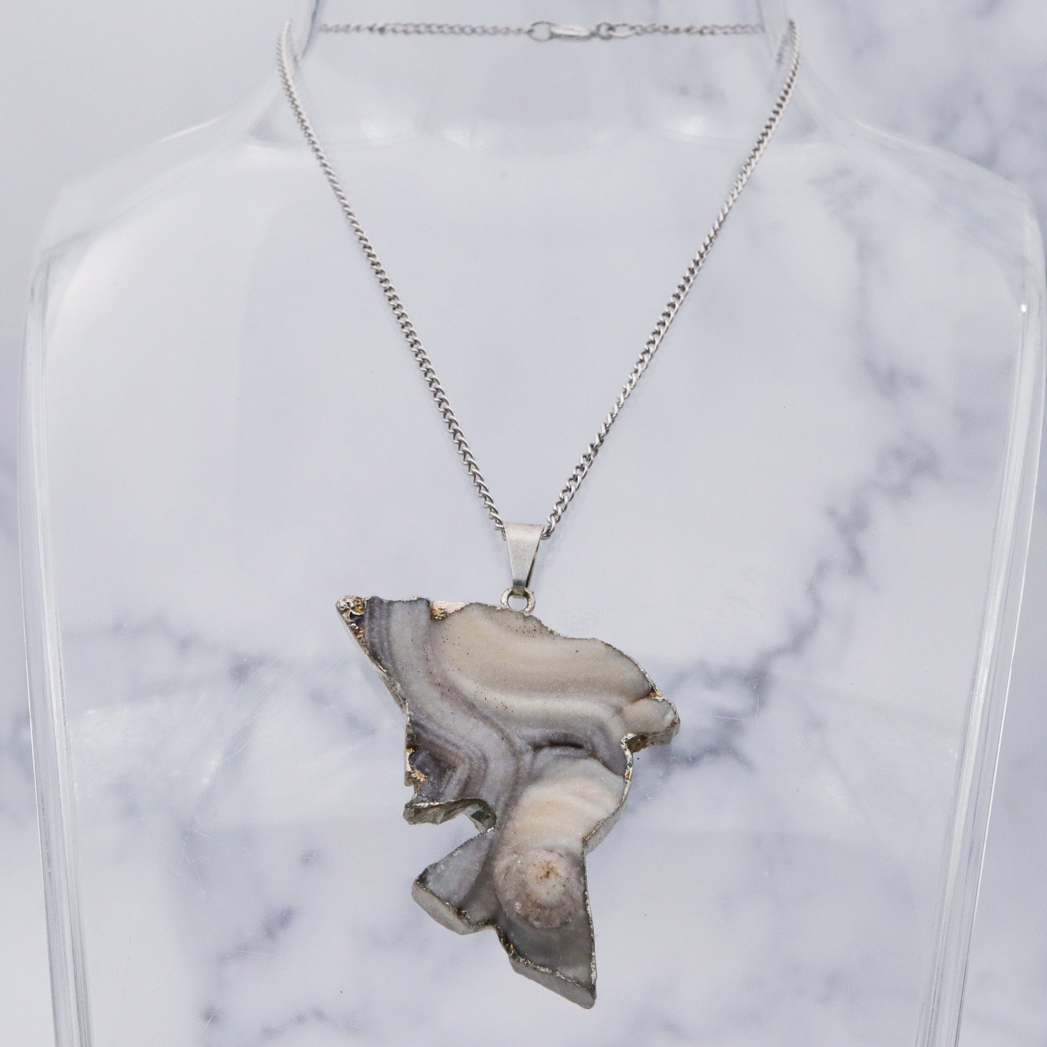 Vintage sterling silver agate geode specimen handmade pendant