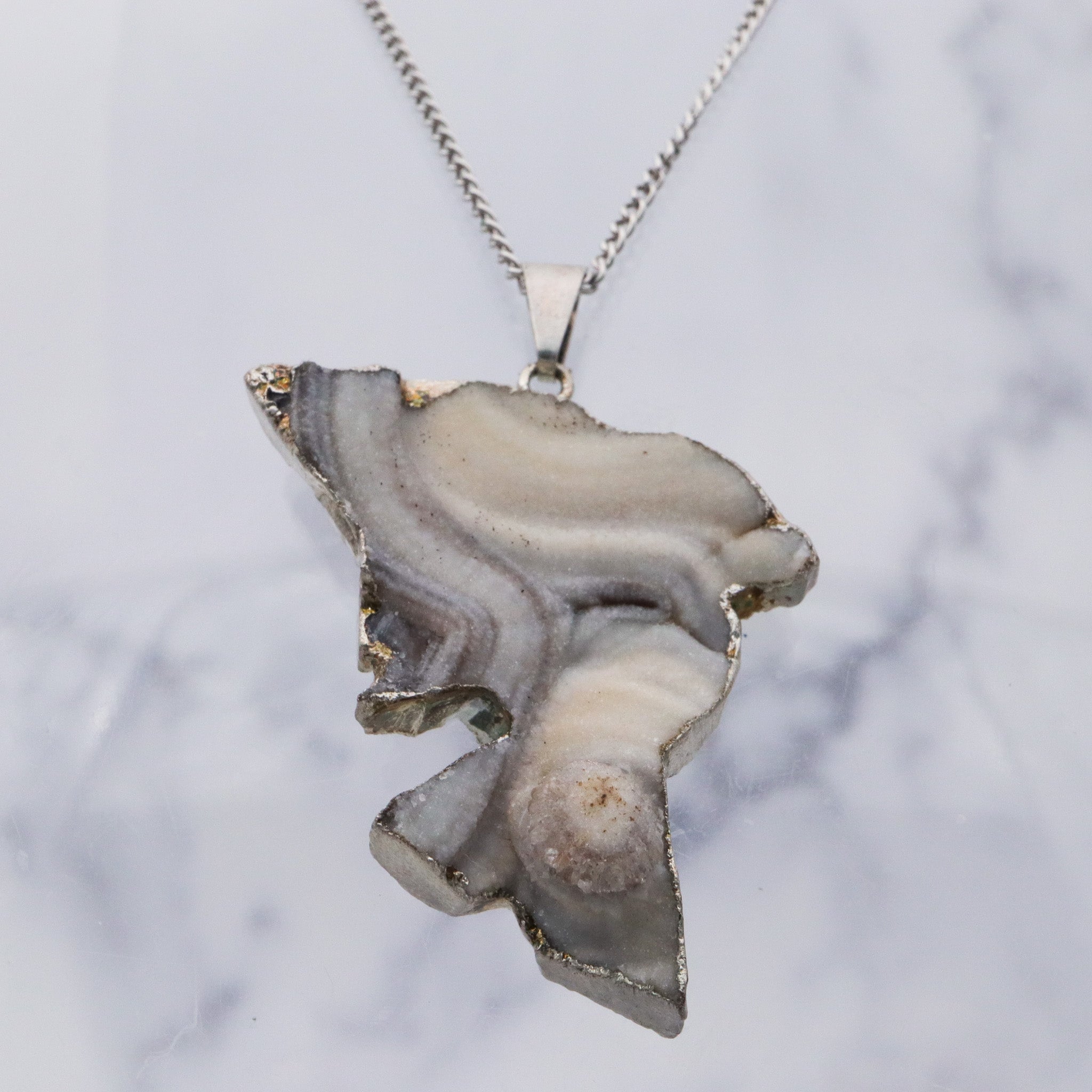 Vintage sterling silver agate geode specimen handmade pendant
