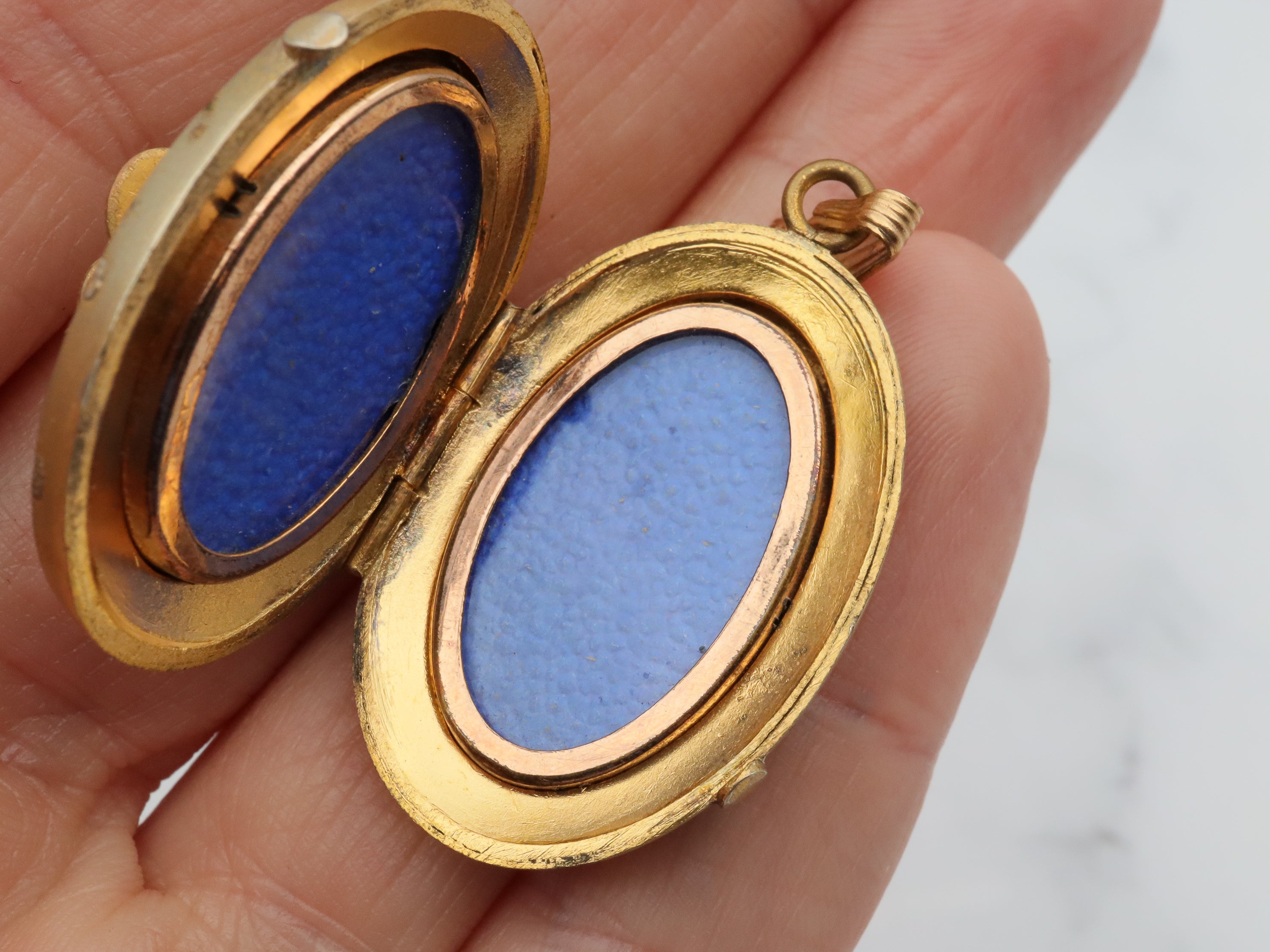 Antique Victorian two tone gold filled locket with moving butterfly