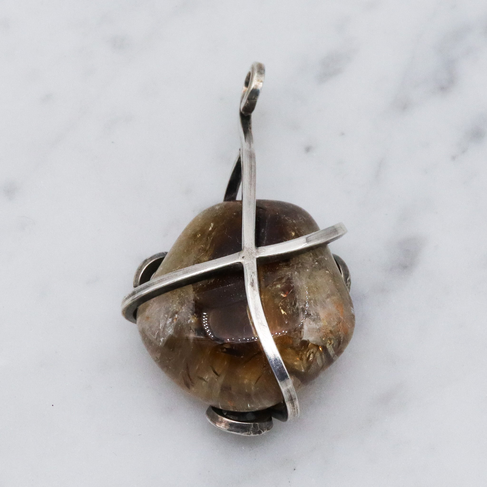 Vintage handmade sterling silver wrapped quartz pendant