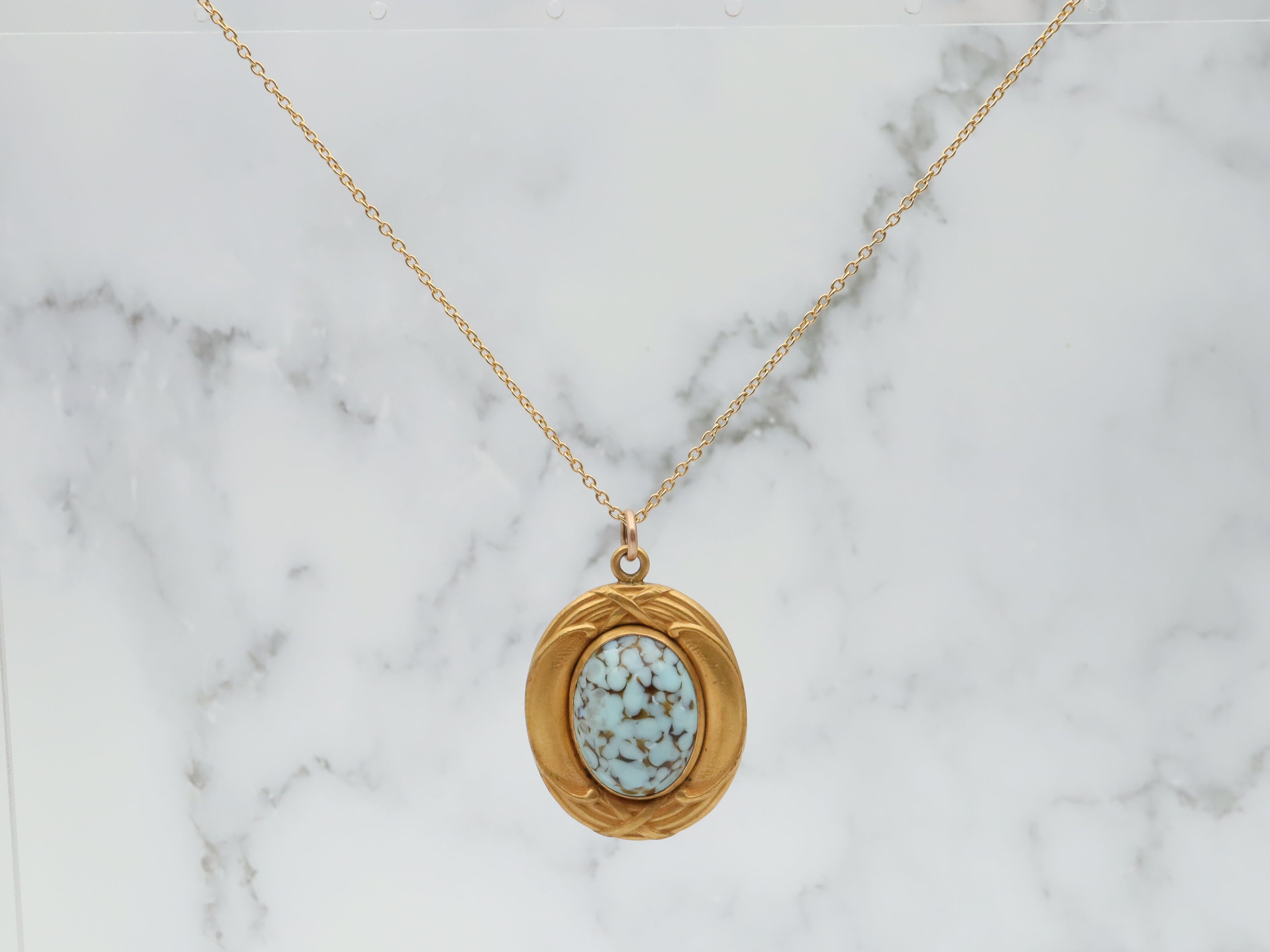 Exceptional Art Nouveau gold filled & art glass cabochon pendant