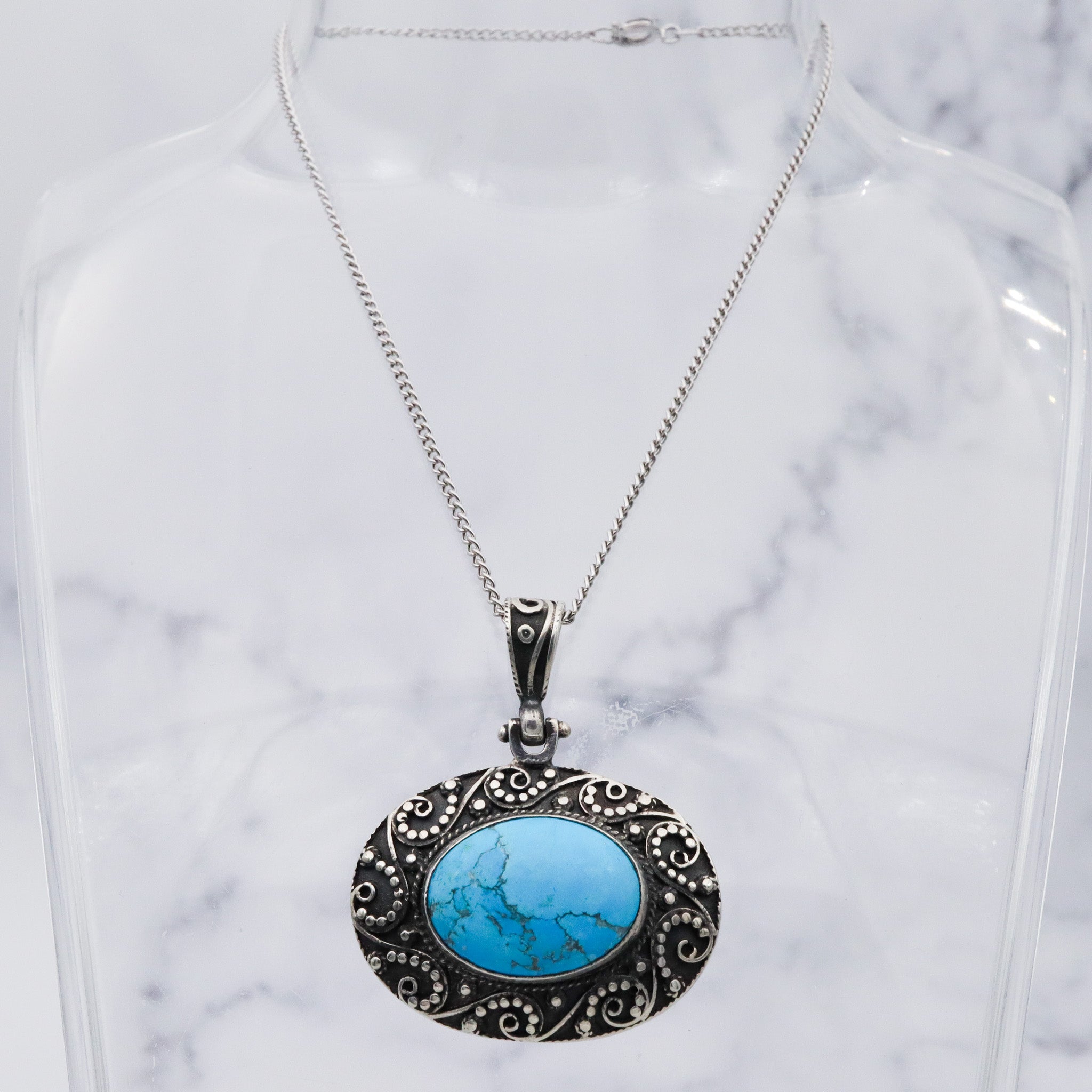 Vintage sterling silver turquoise and applied bead work pendant