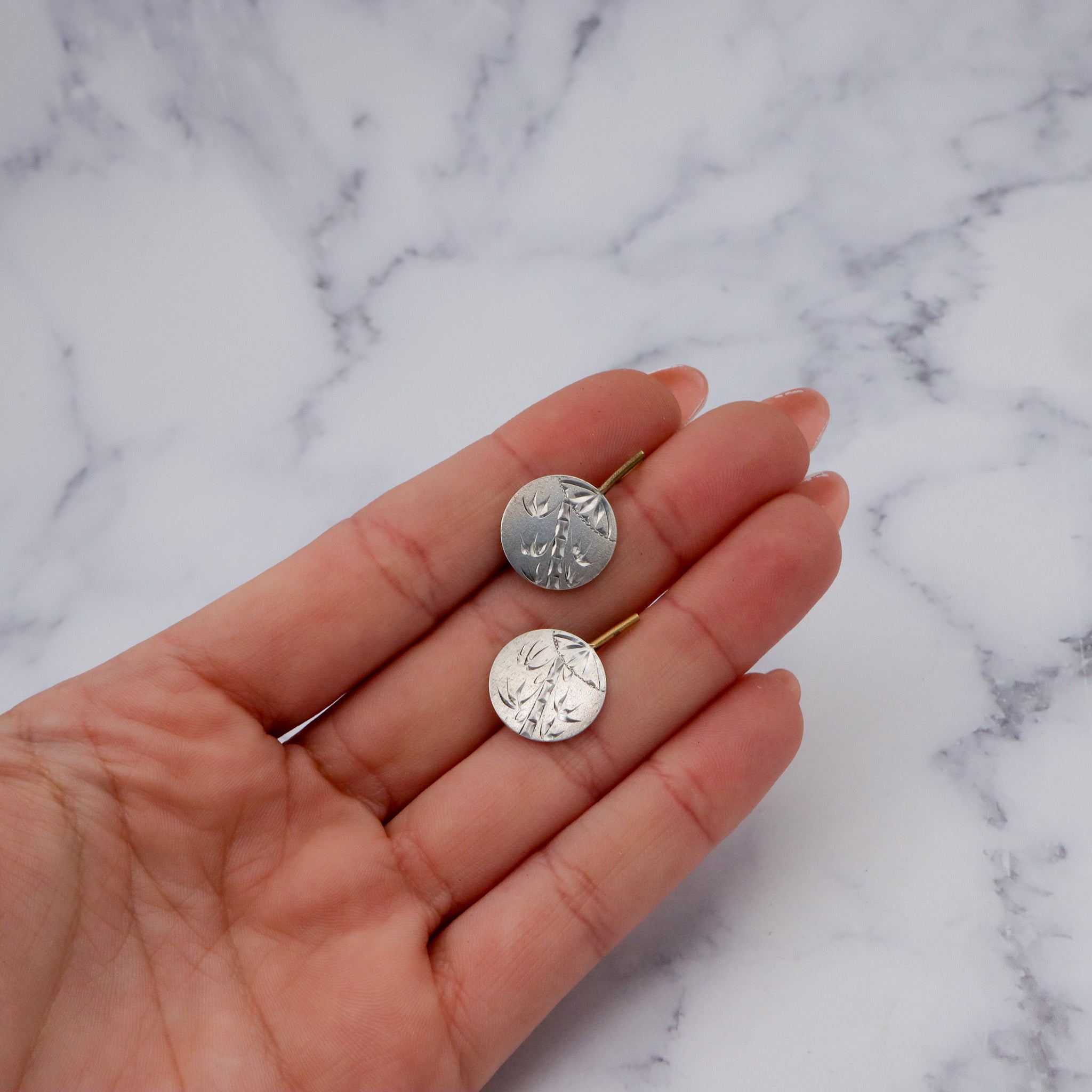 Antique Aesthetic Period hand engraved sterling and brass chinoiserie fan hook earrings