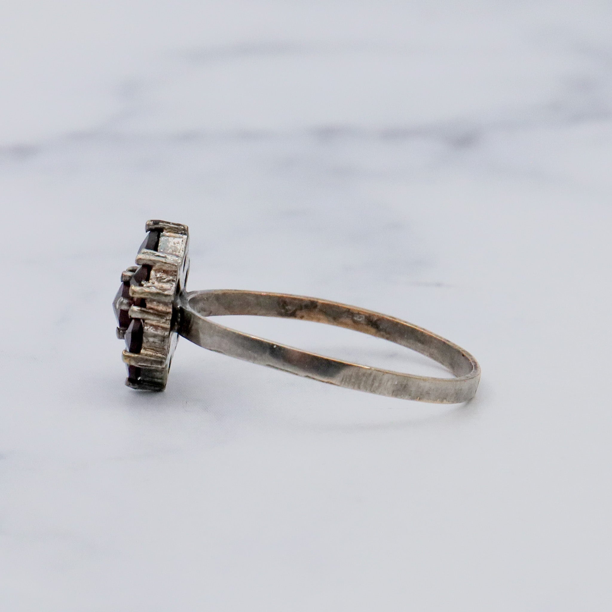 Vintage Bohemian rose cut garnet and sterling topped ring, sz 4.75