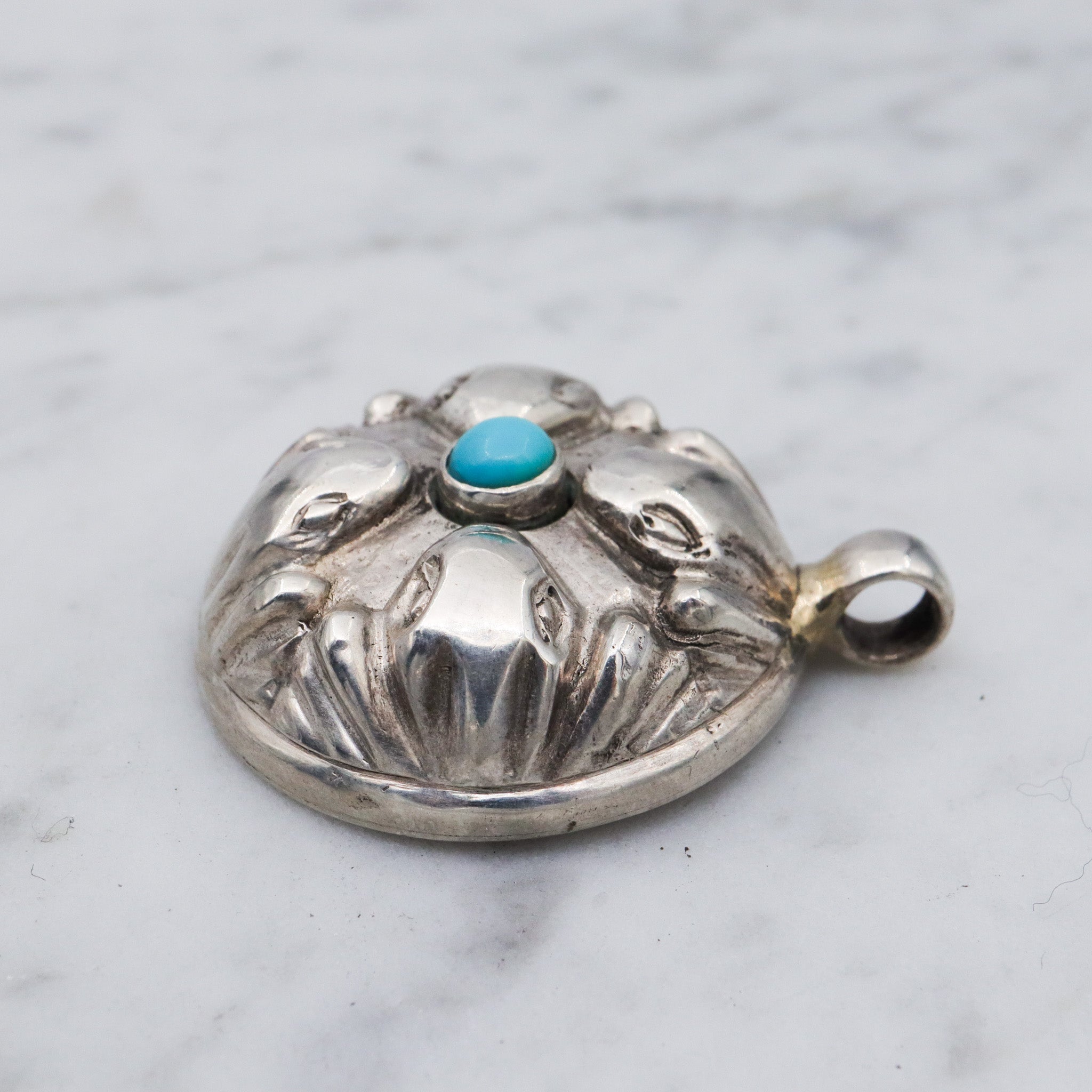 Vintage sterling silver and turquoise hollow pendant