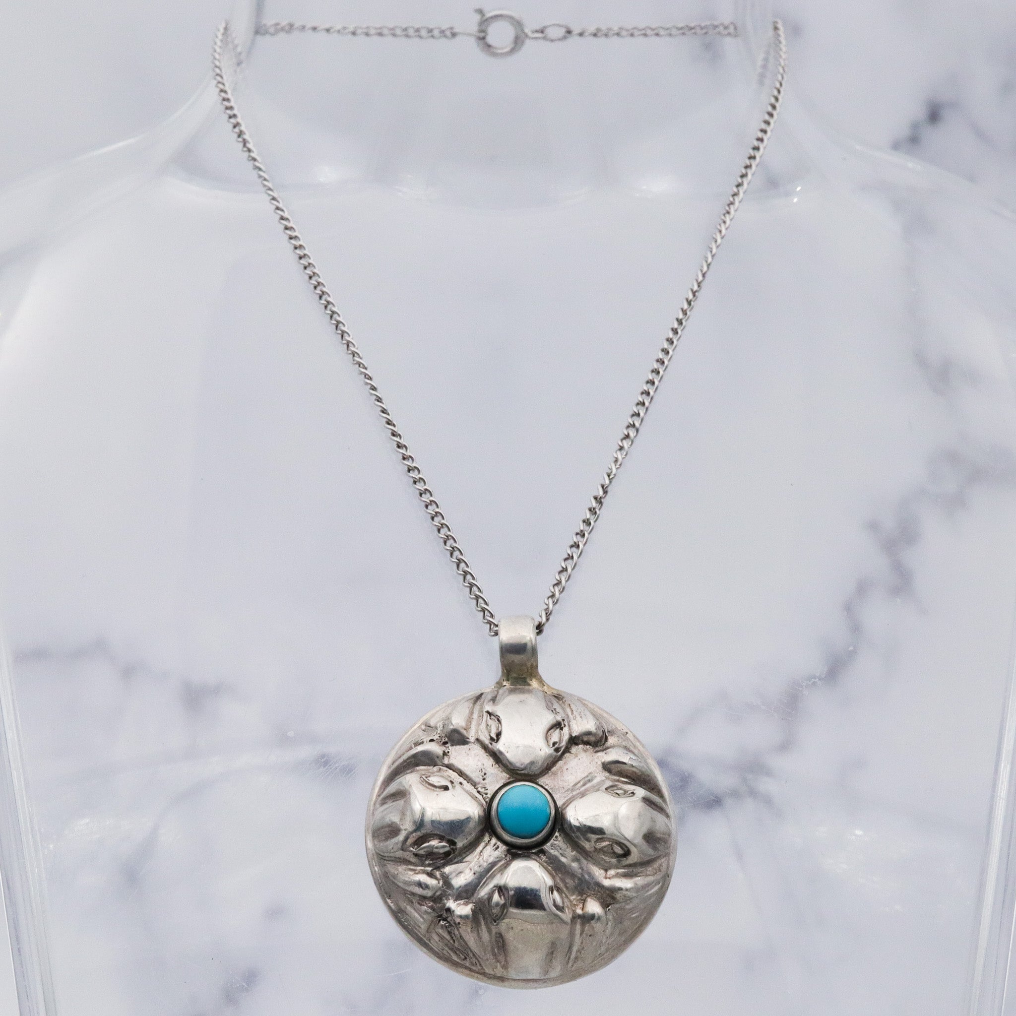 Vintage sterling silver and turquoise hollow pendant