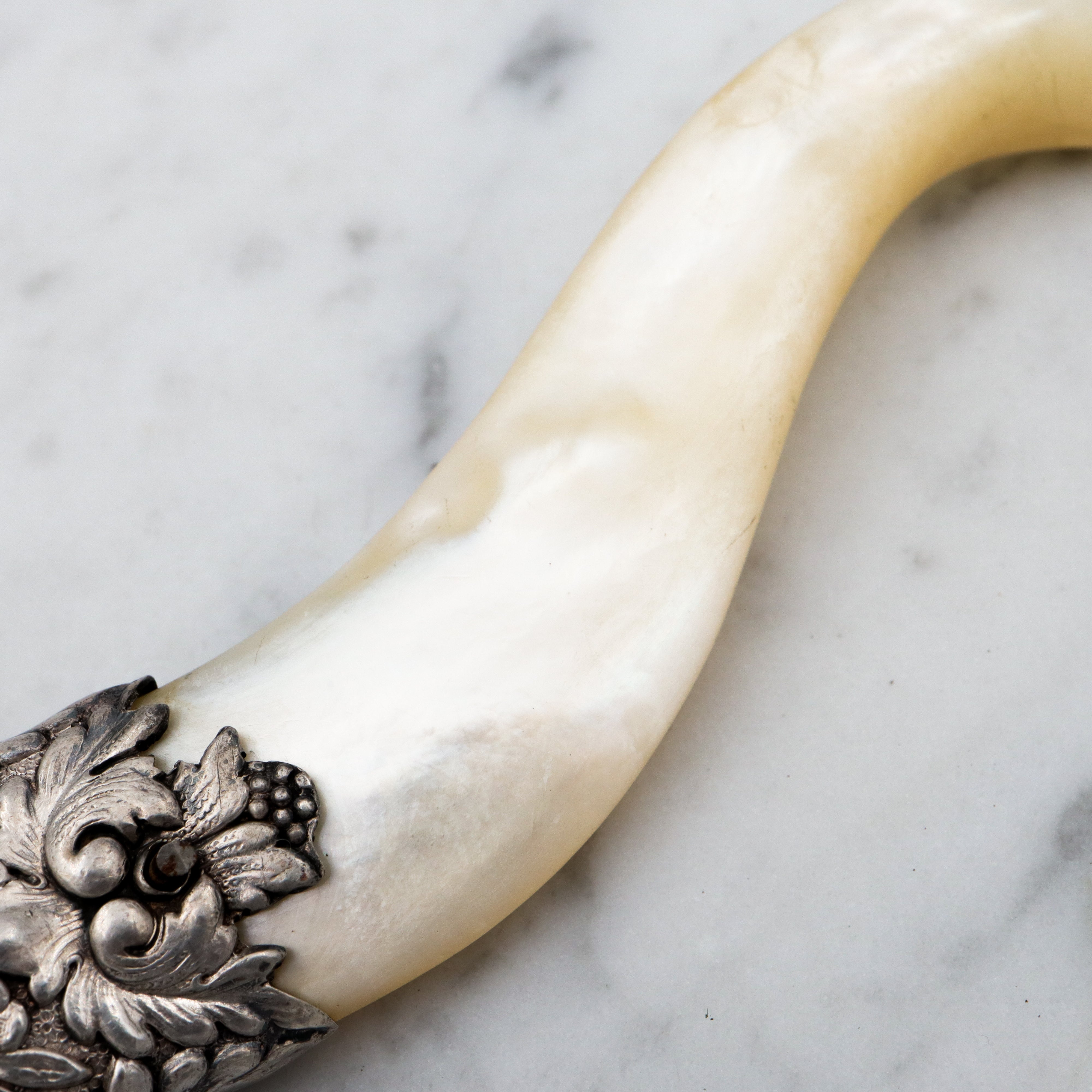 Late 1800s Tiffany & Co. sterling & mother of pearl baby rattle teether