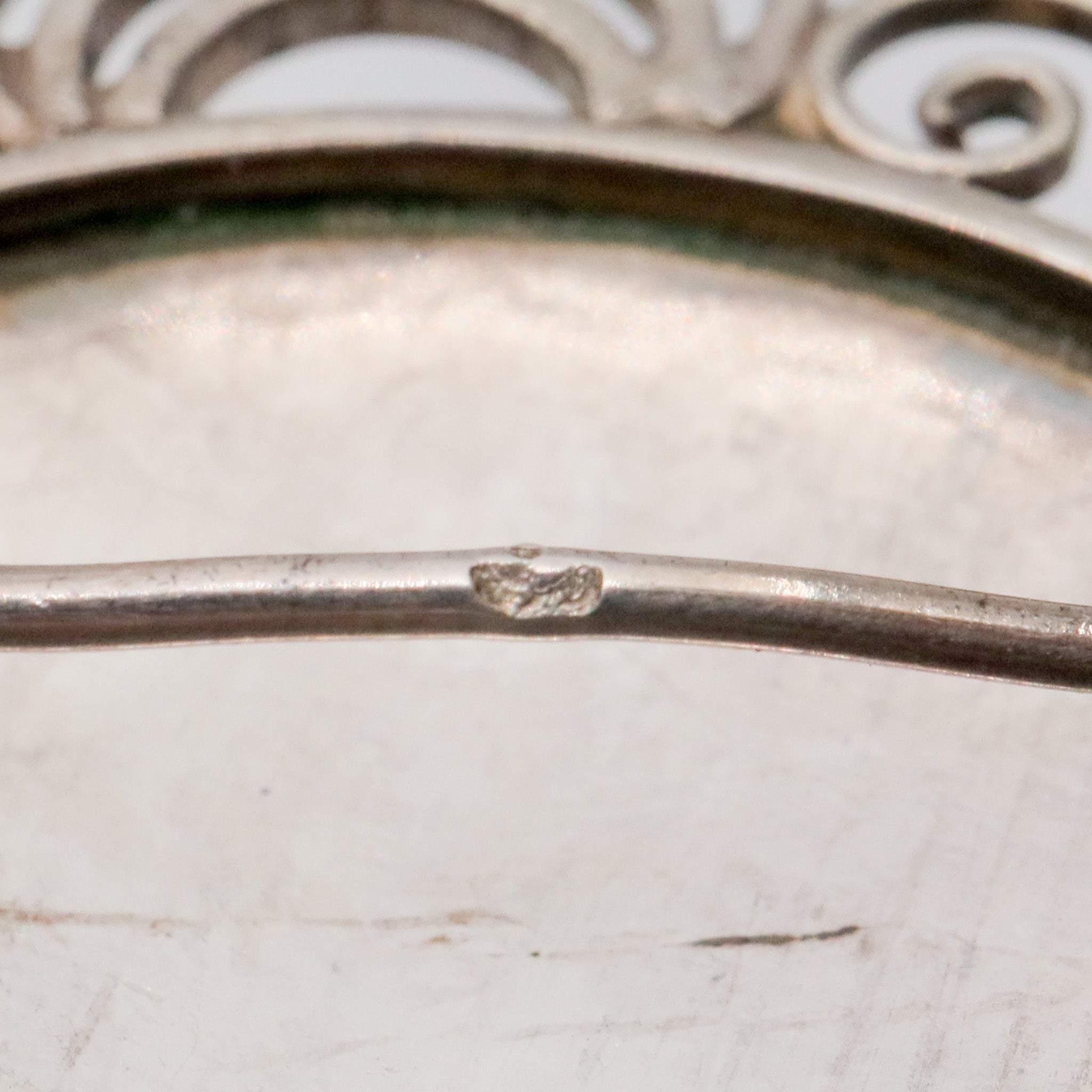 Antique Turkish sterling silver Arabic calligraphy filigree wire work brooch