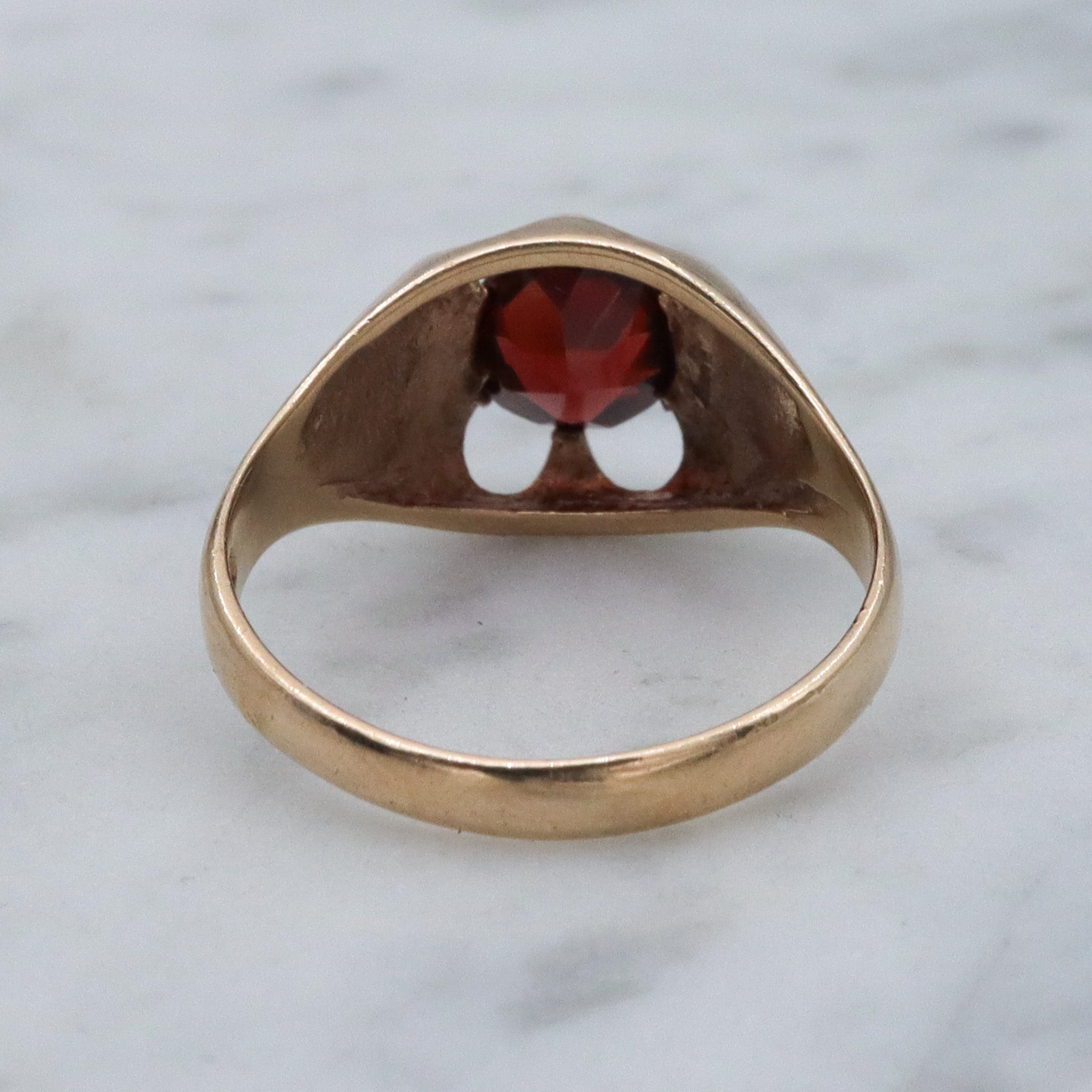 Retro English 9k gold garnet ring, sz 6.5