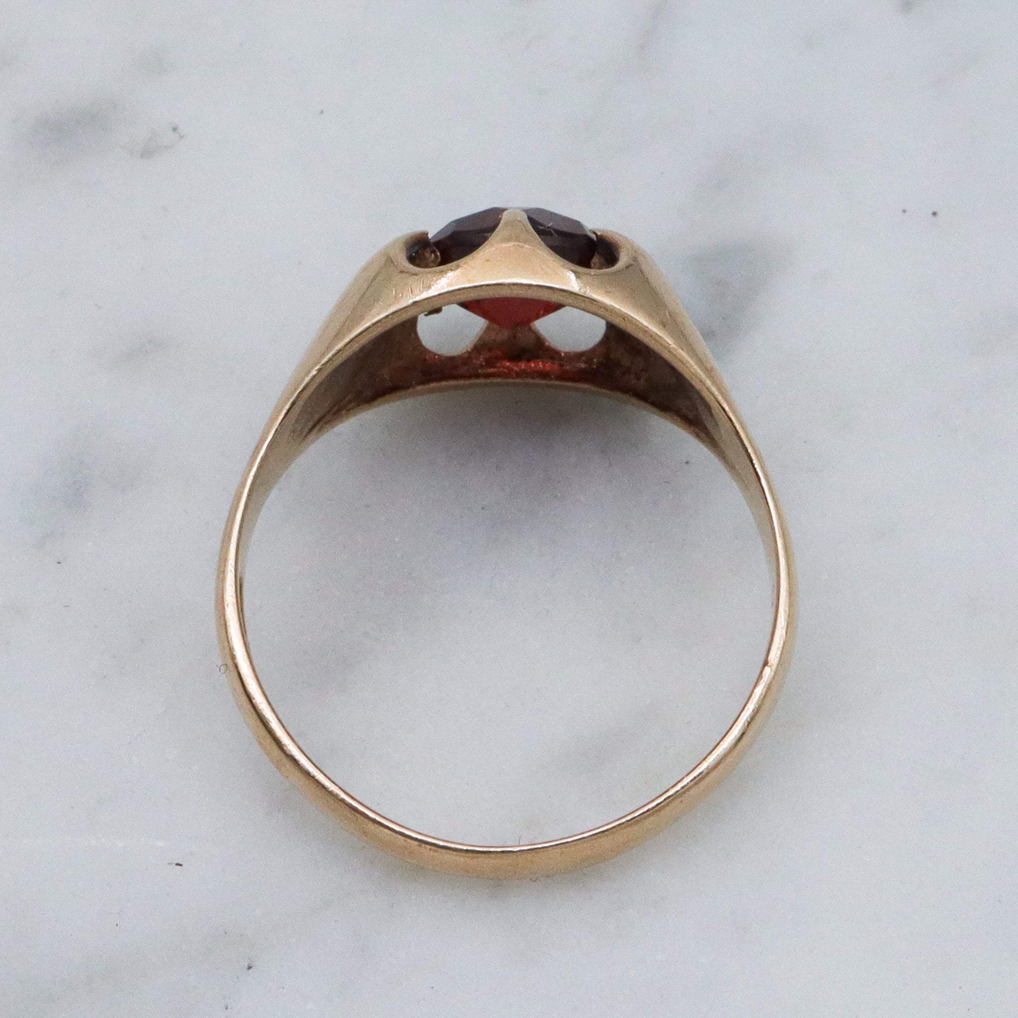 Retro English 9k gold garnet ring, sz 6.5