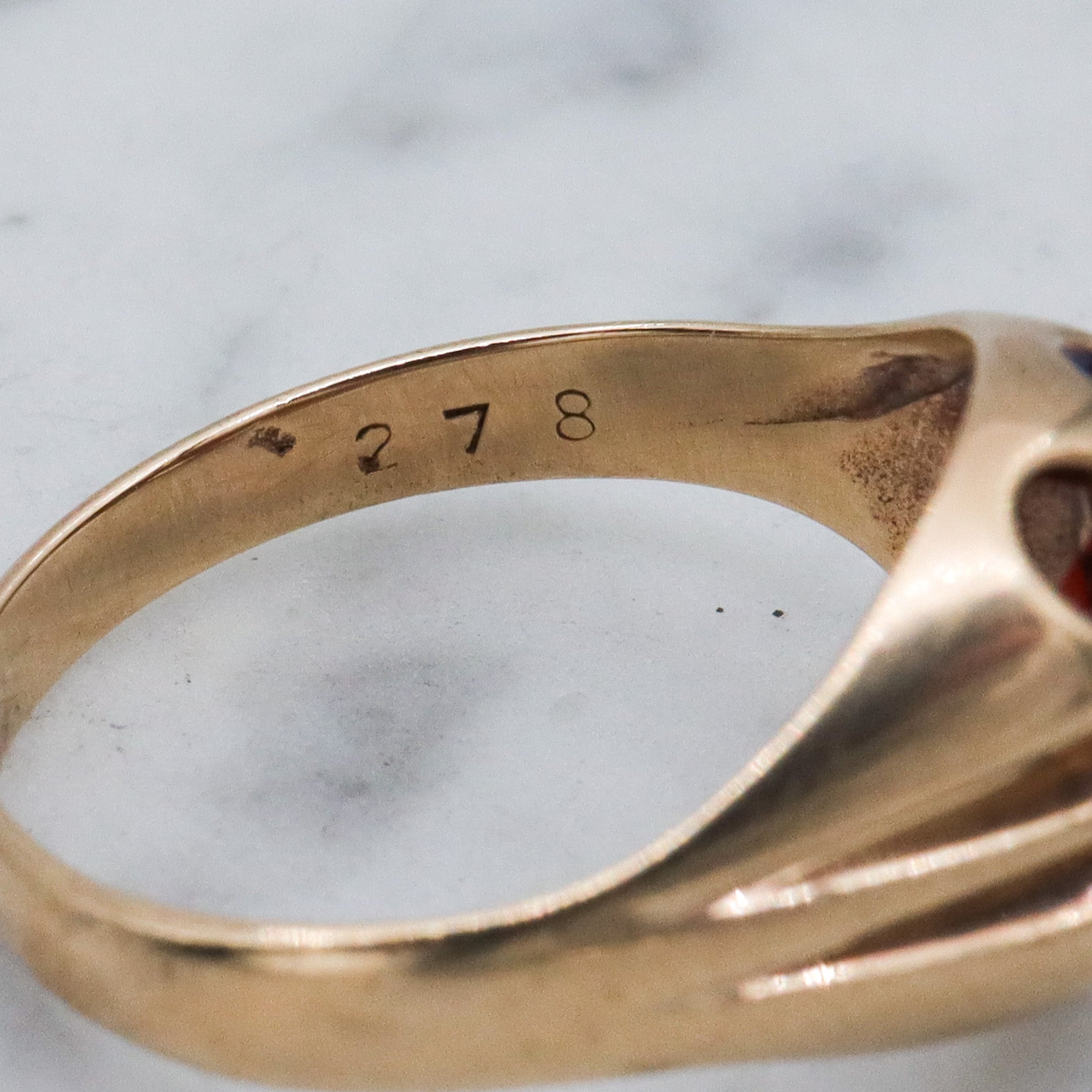 Retro English 9k gold garnet ring, sz 6.5