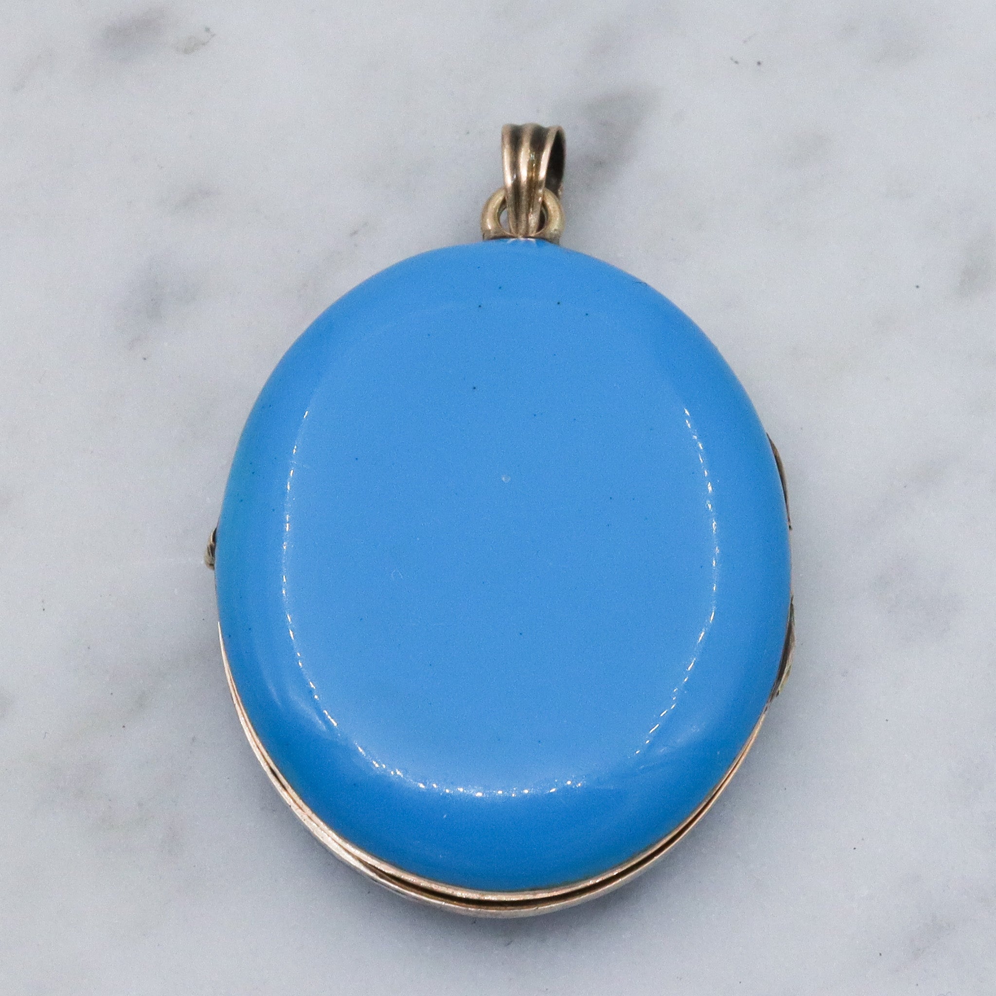 Antique Victorian 14k gold blue & black enamel locket pendant with split pearls