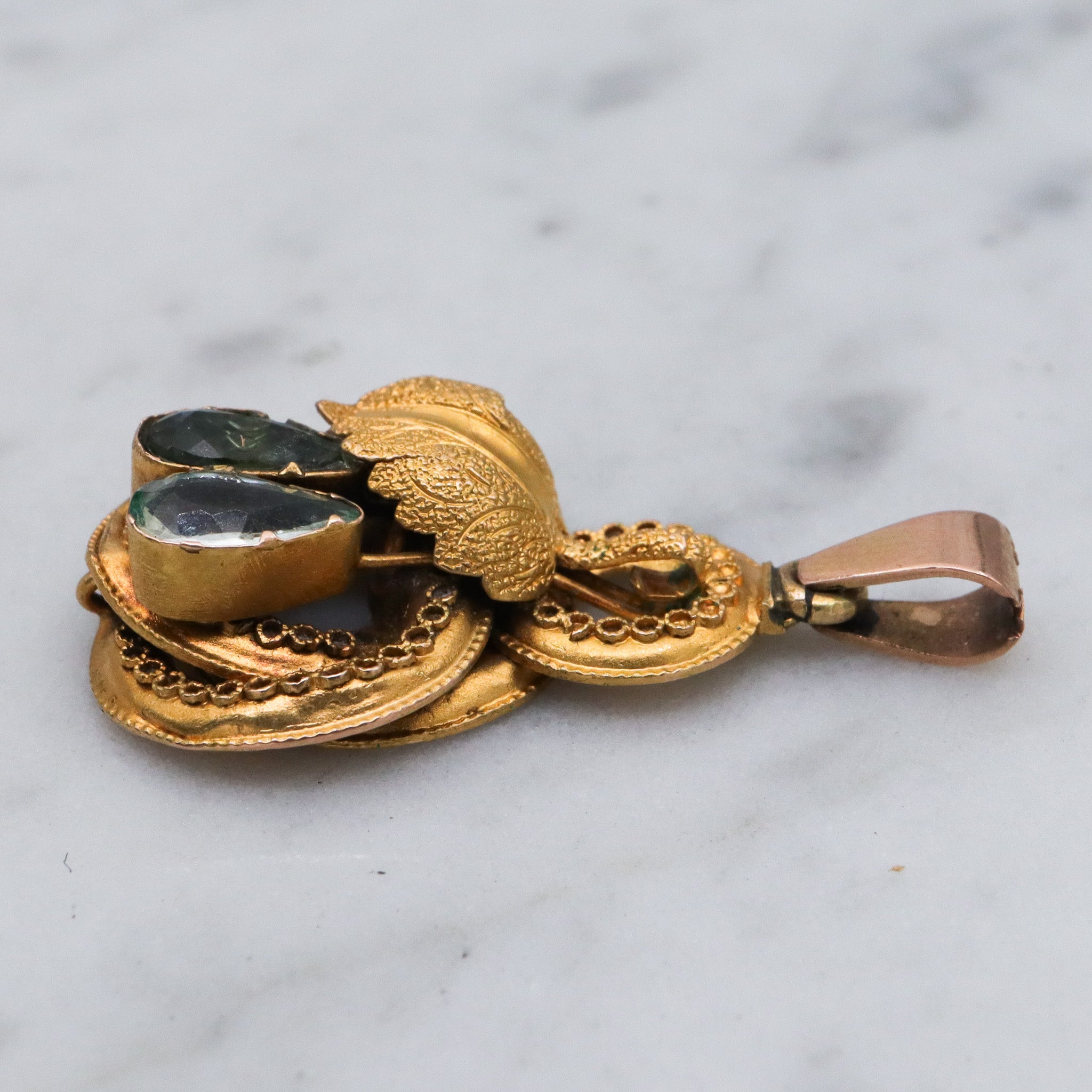 Antique early Victorian 10k gold & natural aquamarine knot pendant