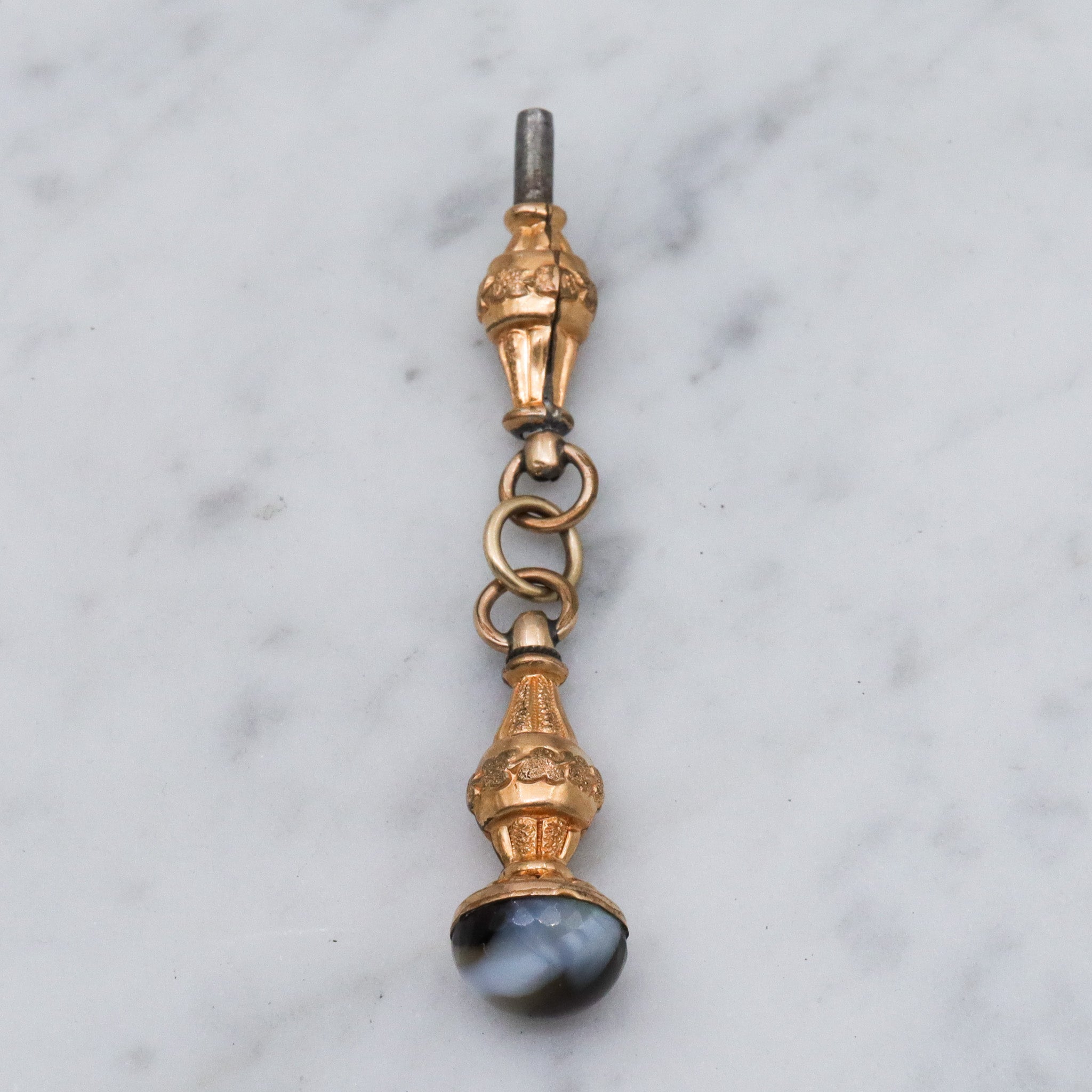 Antique Victorian gold filled watch key & slag glass fob