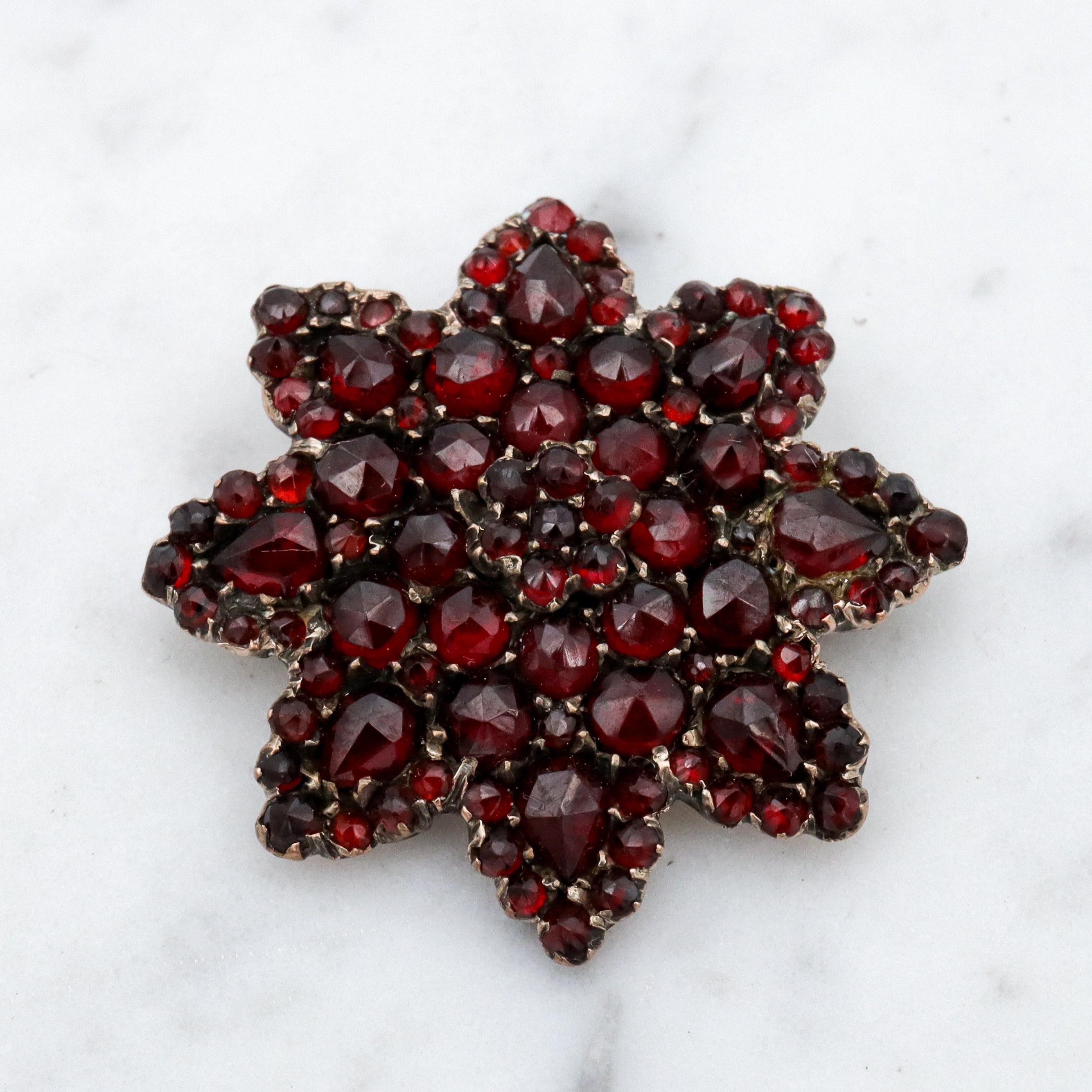 Antique Victorian Bohemian rose cut garnet gold filled brooch