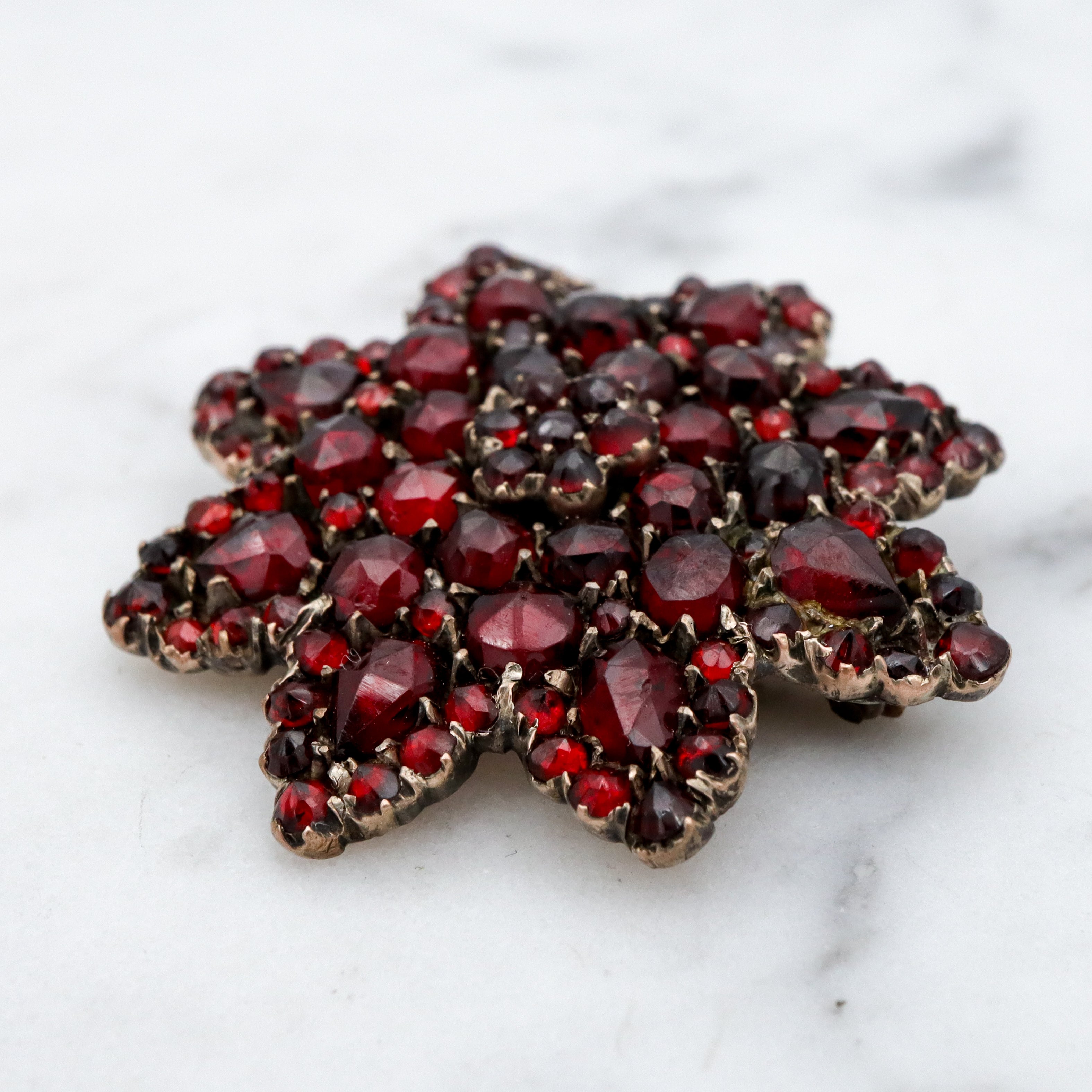 Antique Victorian Bohemian rose cut garnet gold filled brooch