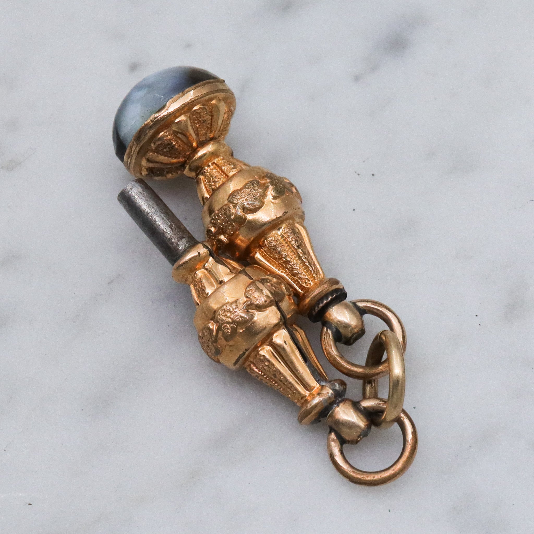 Antique Victorian gold filled watch key & slag glass fob