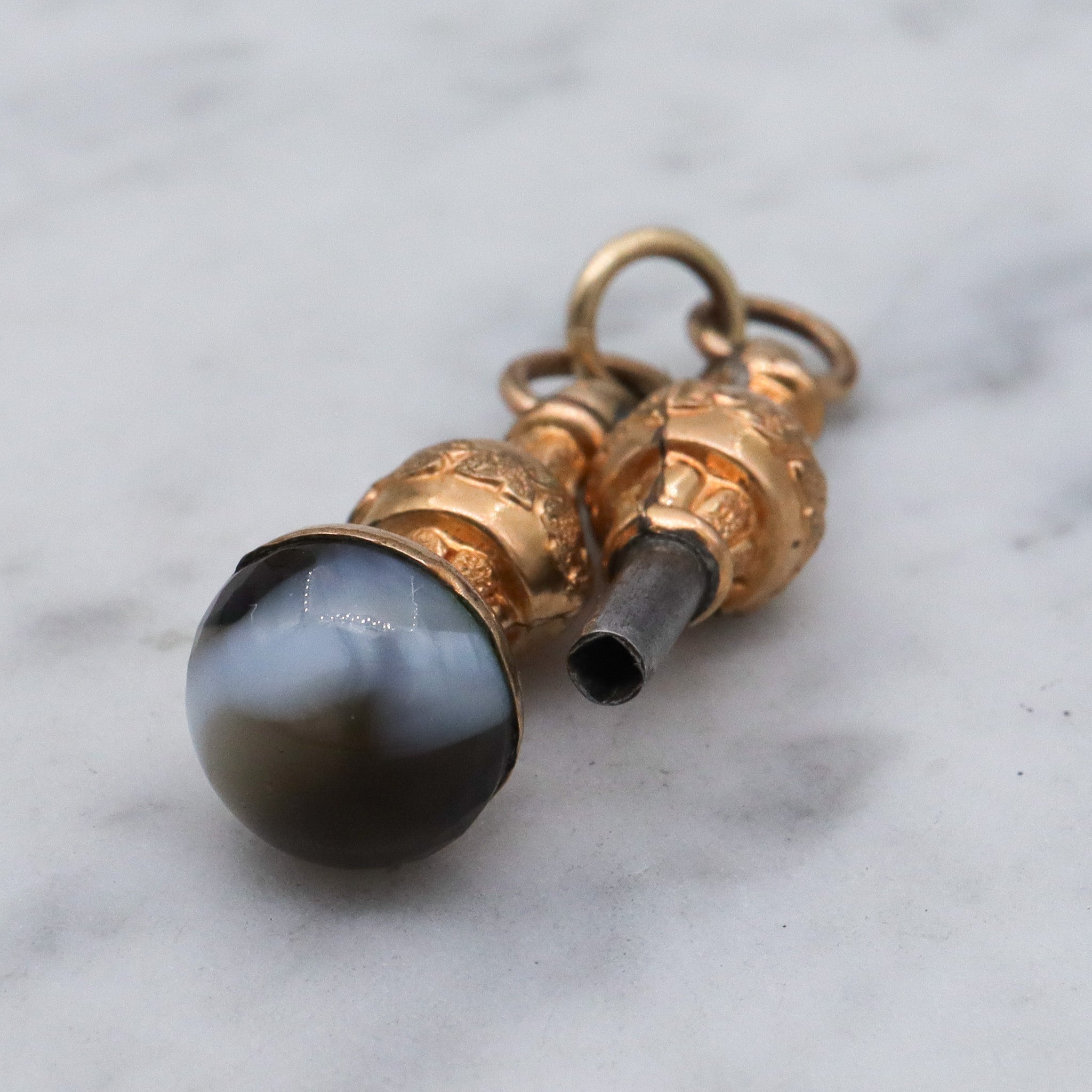 Antique Victorian gold filled watch key & slag glass fob