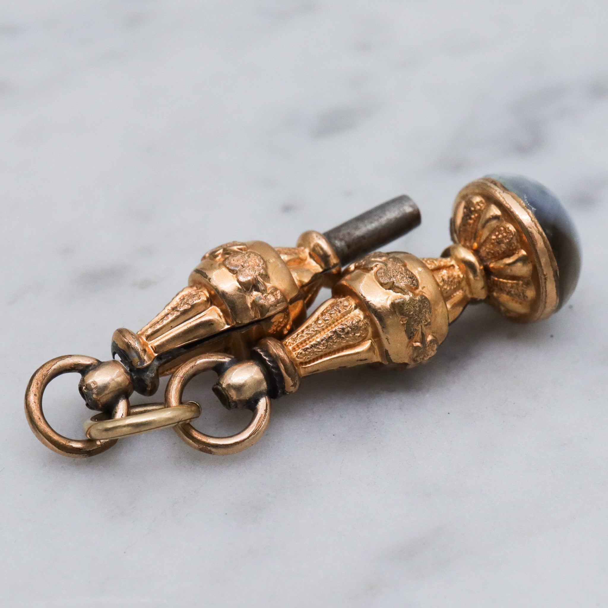 Antique Victorian gold filled watch key & slag glass fob