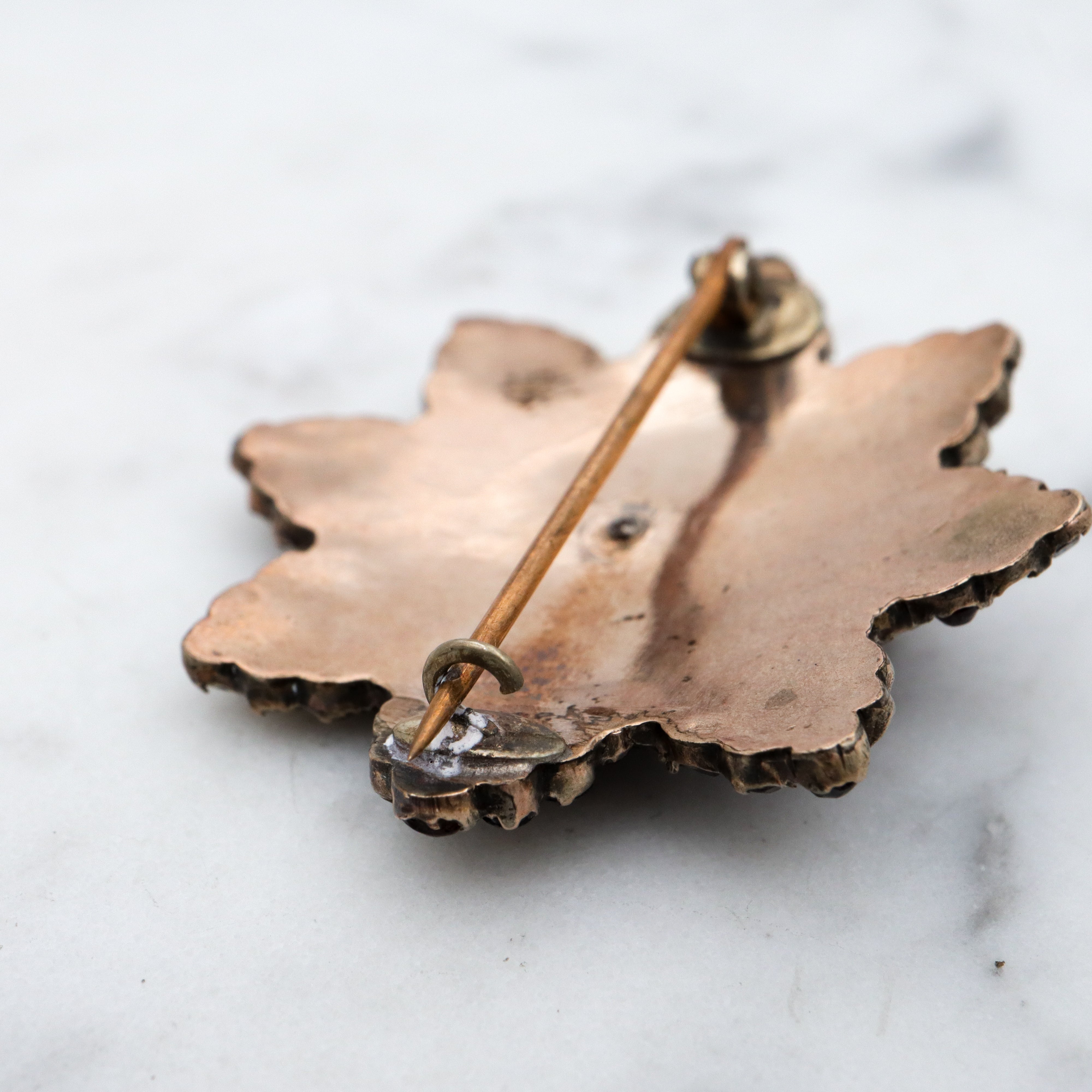 Antique Victorian Bohemian rose cut garnet gold filled brooch