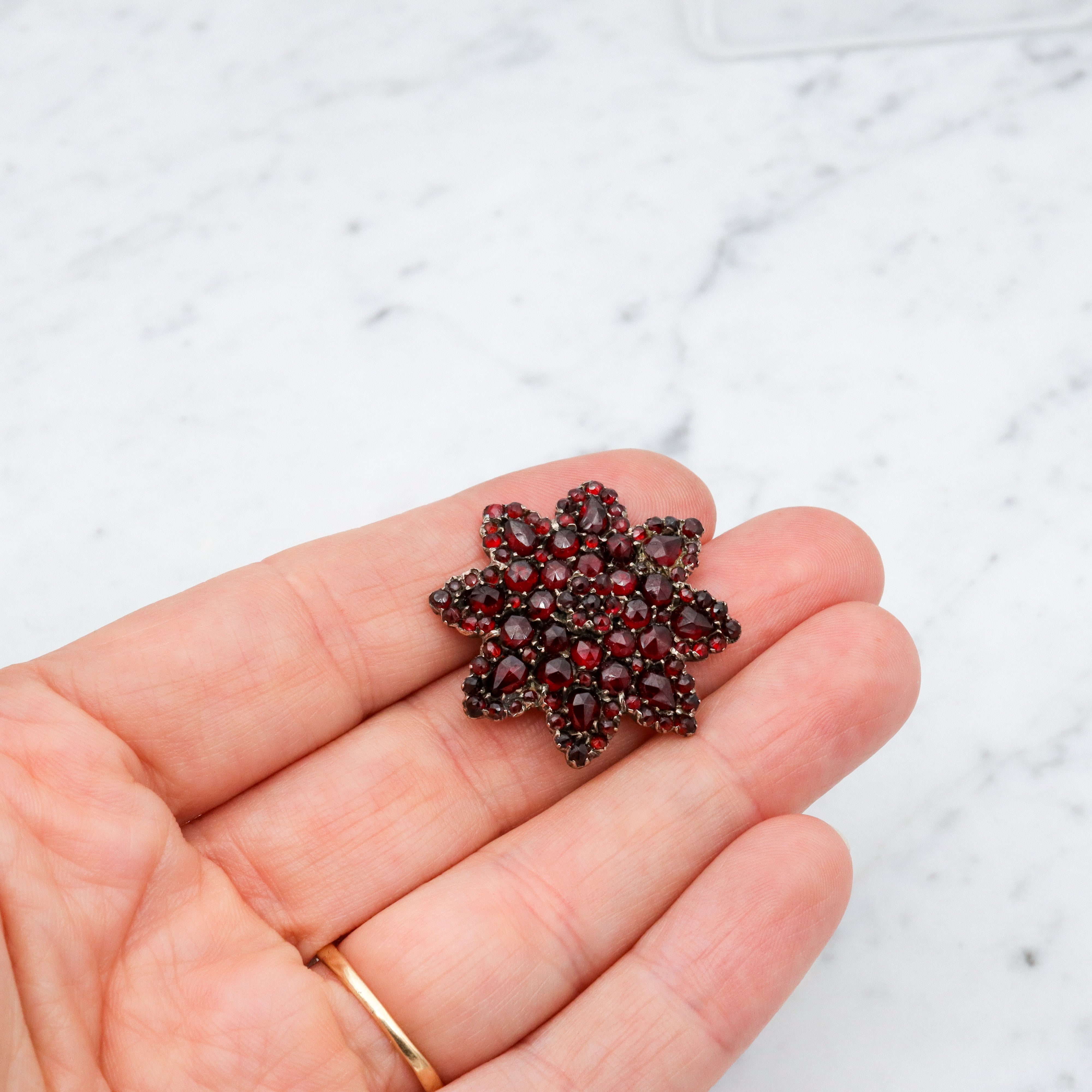 Antique Victorian Bohemian rose cut garnet gold filled brooch