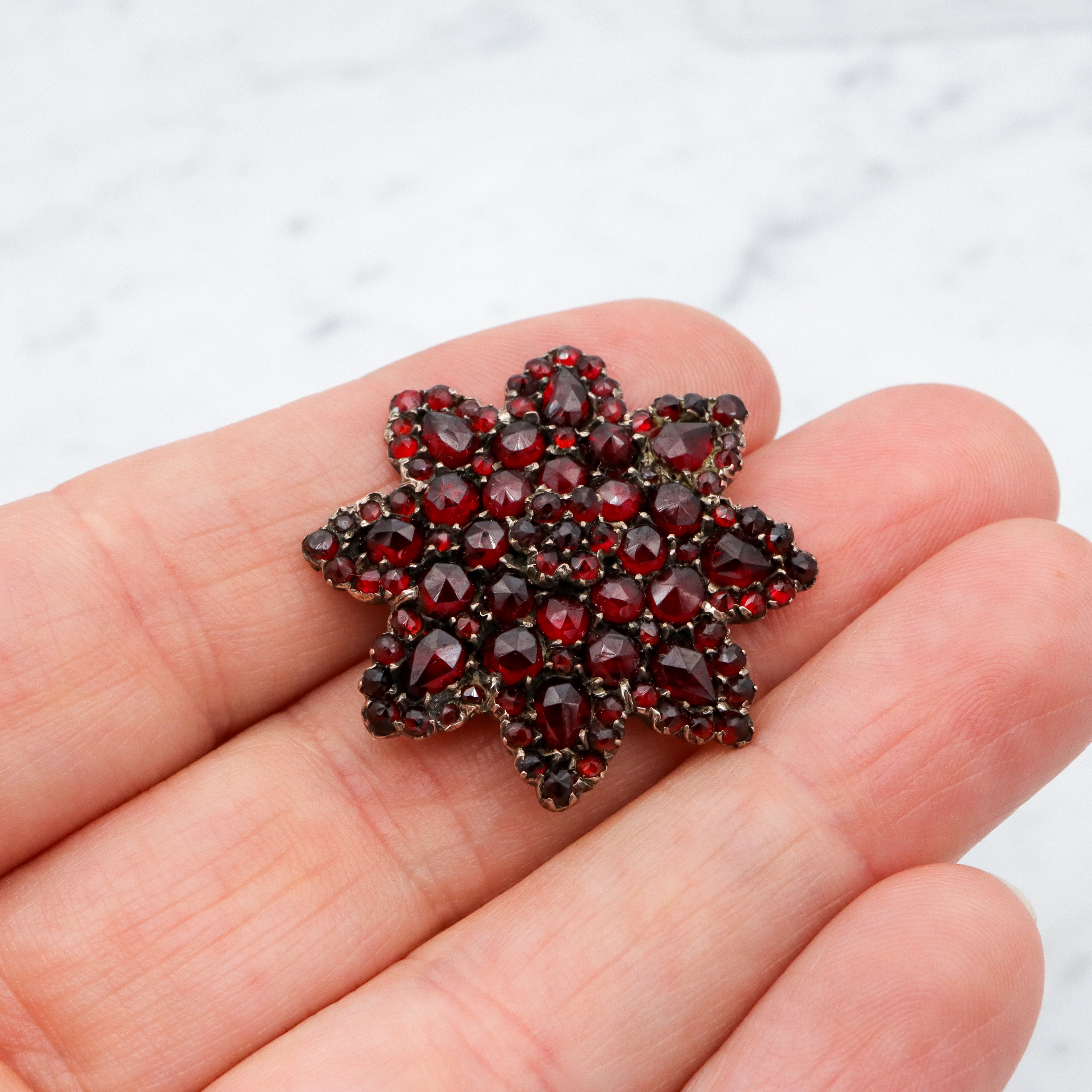 Antique Victorian Bohemian rose cut garnet gold filled brooch