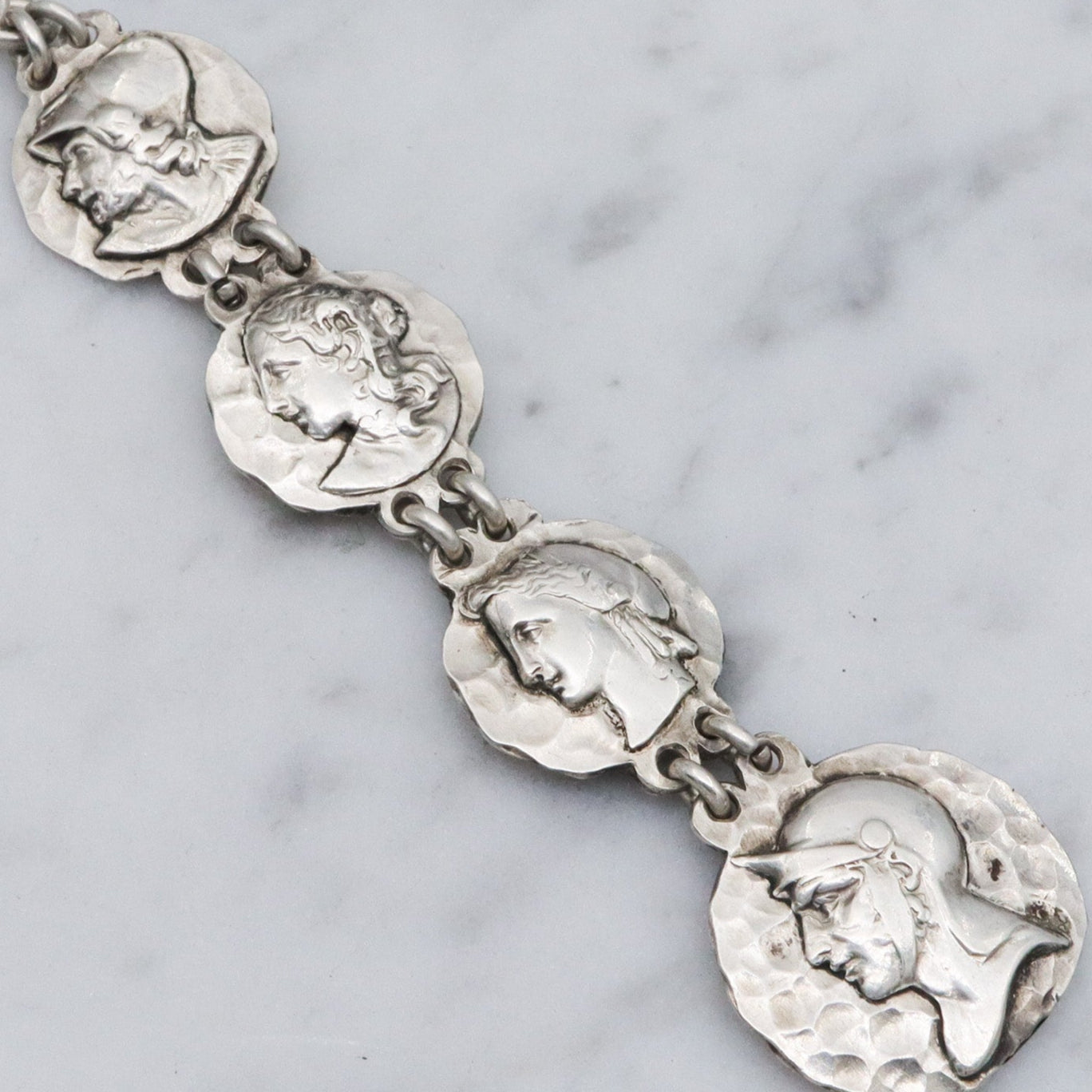 Antique Victorian sterling silver Greek coin style drop fob in the style of George Shiebler