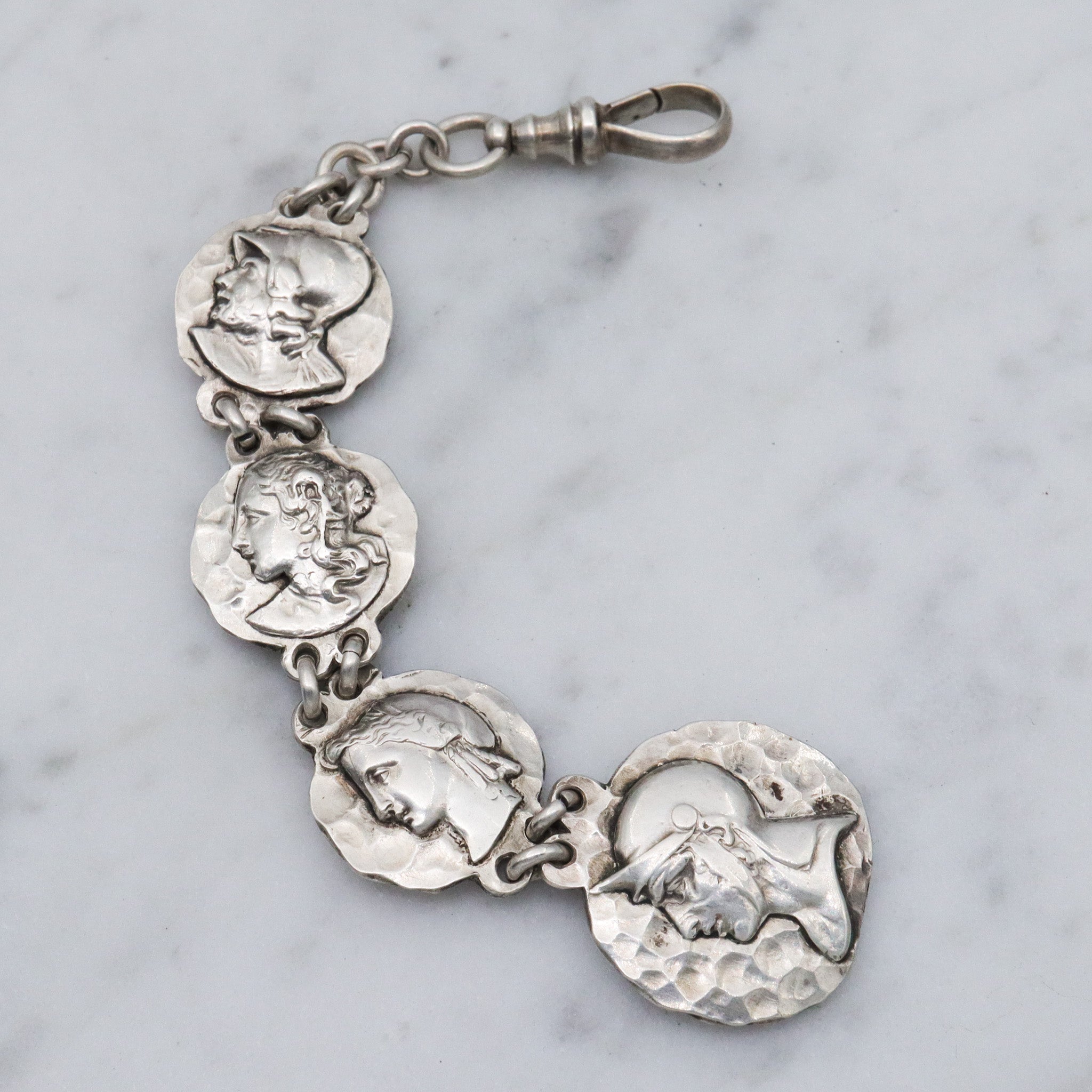 Antique Victorian sterling silver Greek coin style drop fob in the style of George Shiebler