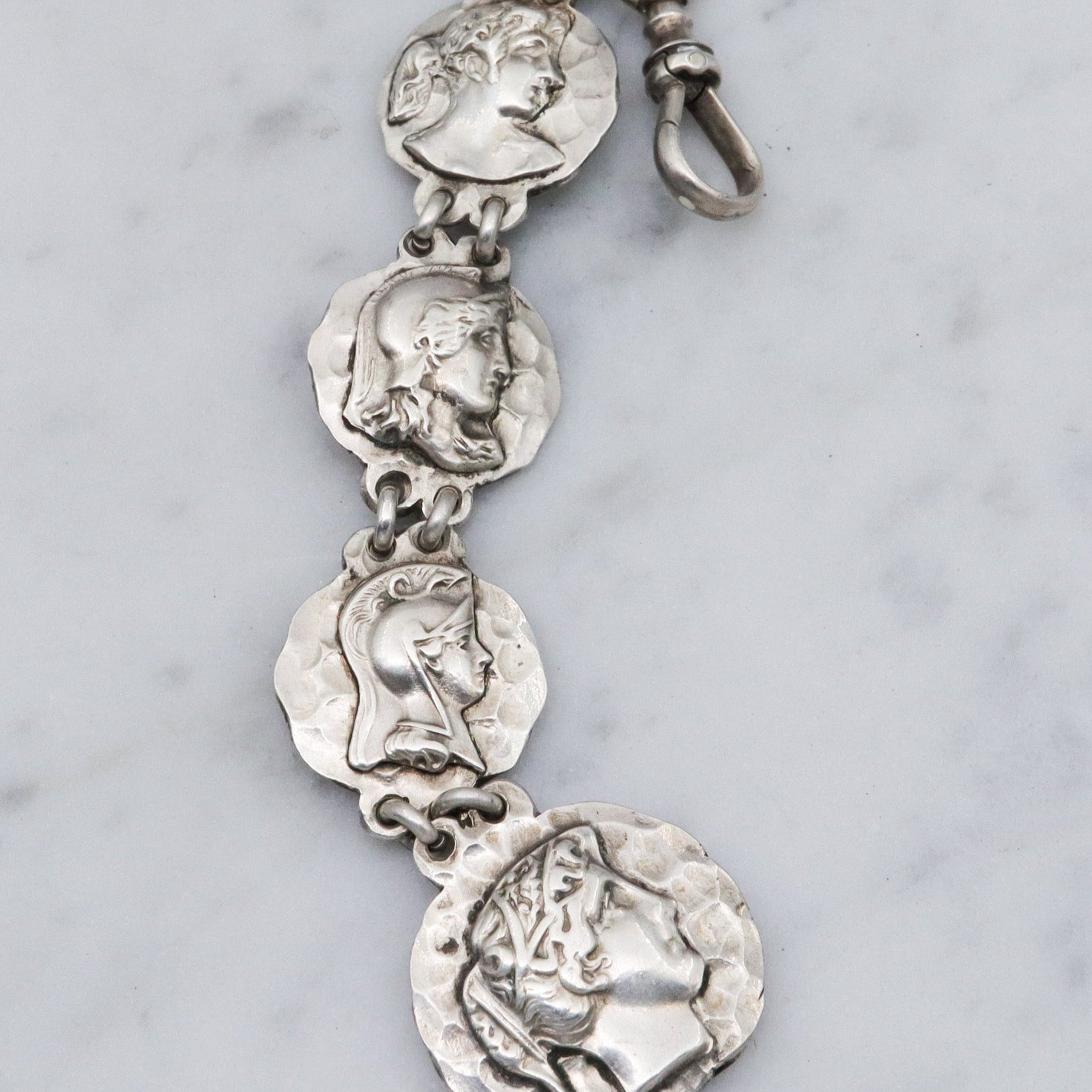 Antique Victorian sterling silver Greek coin style drop fob in the style of George Shiebler