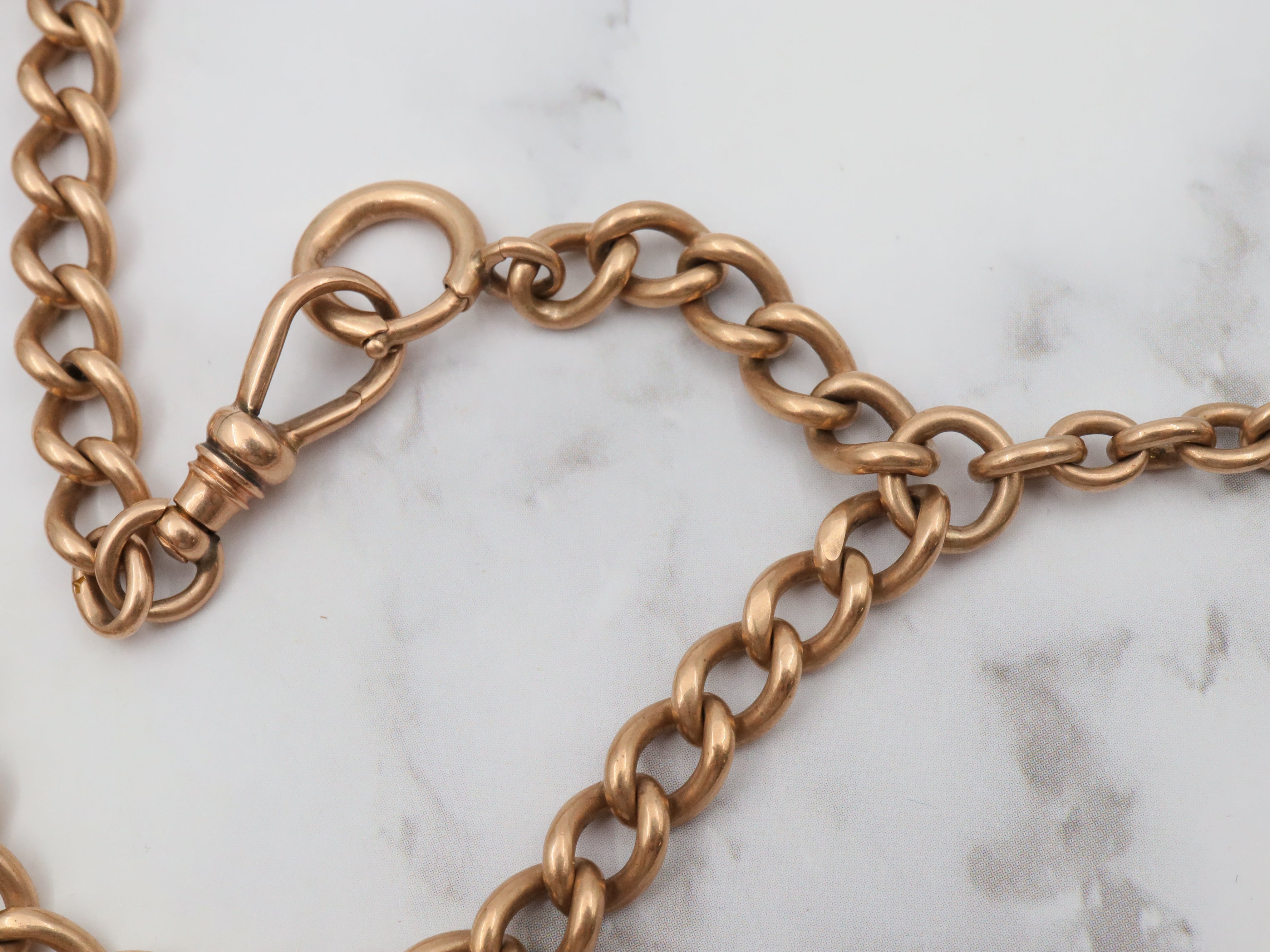 Antique Victorian 14k gold curb link Albert watch chain with fancy T-bar, 13.75"