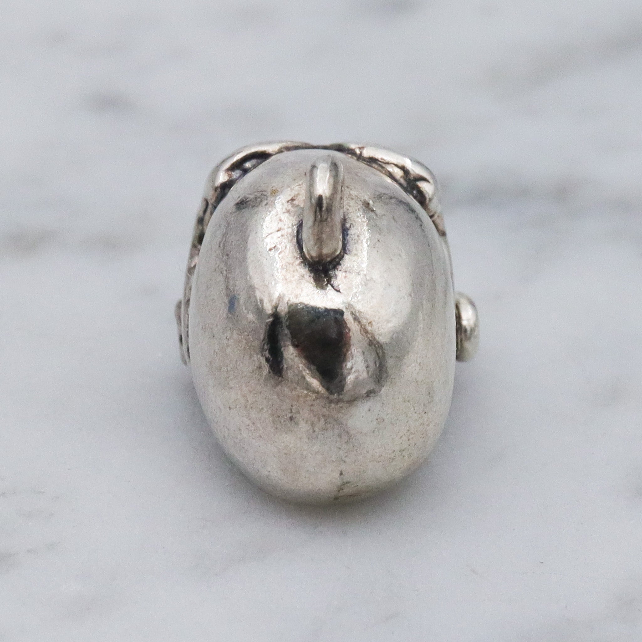 Vintage sterling silver hinged jaw skull pendants