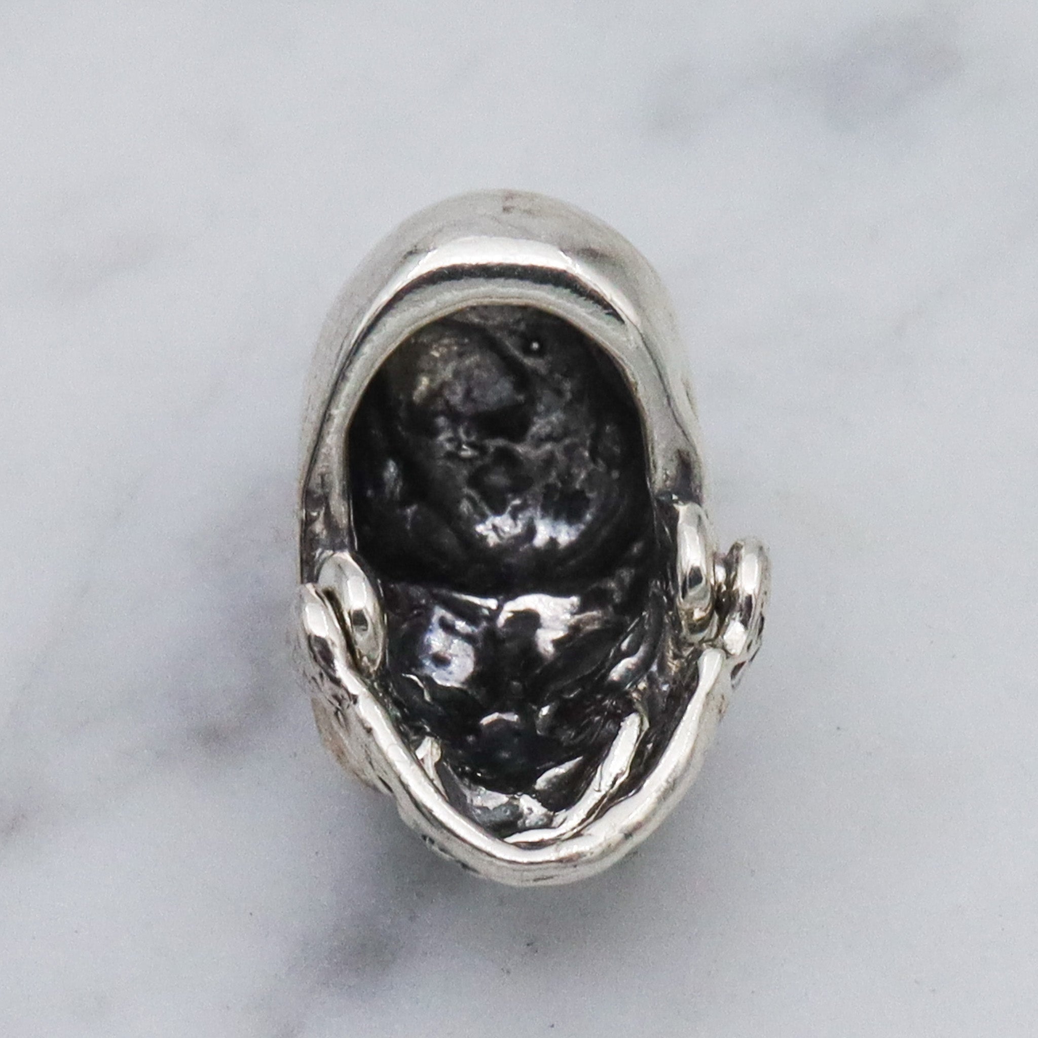 Vintage sterling silver hinged jaw skull pendants