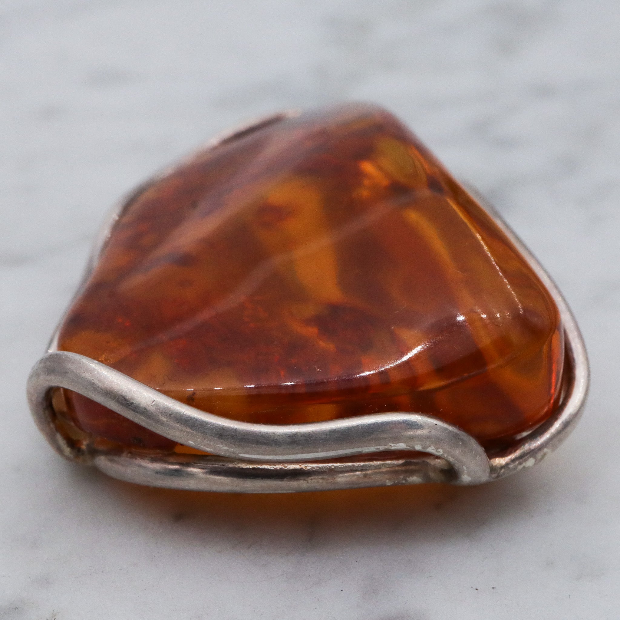 Large vintage sterling silver amber chunk pendant