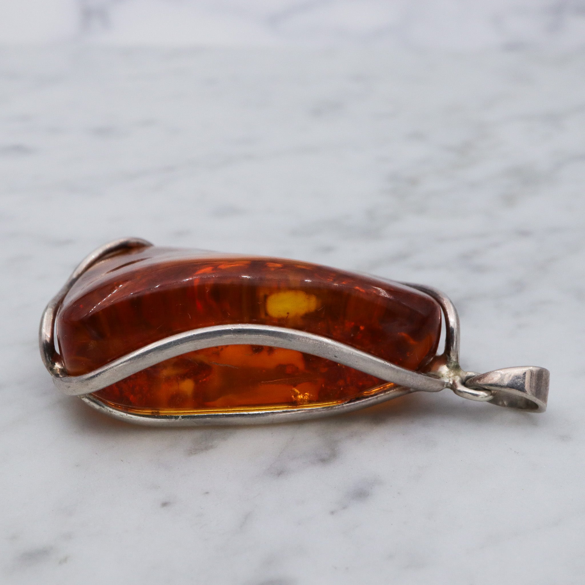 Large vintage sterling silver amber chunk pendant