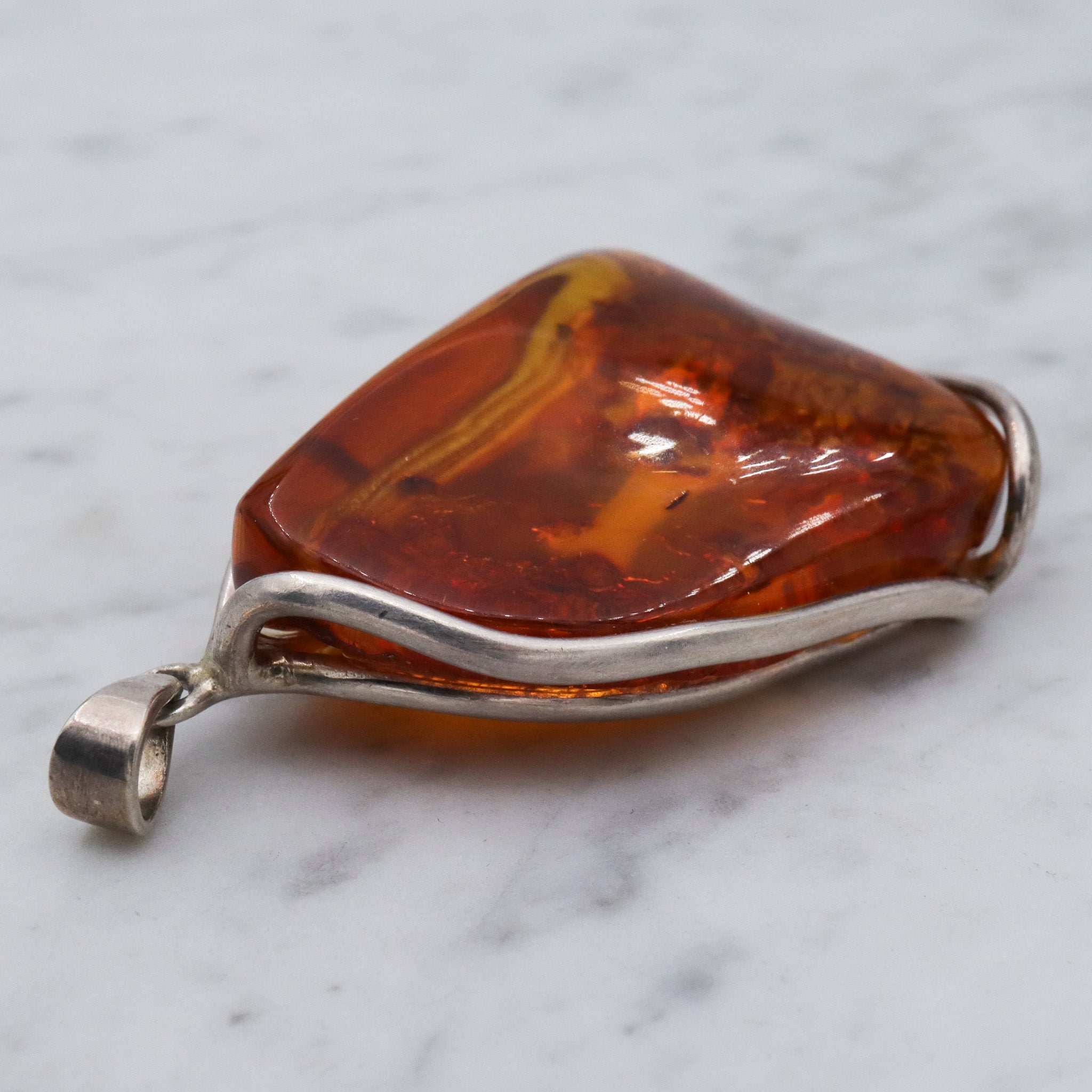Large vintage sterling silver amber chunk pendant