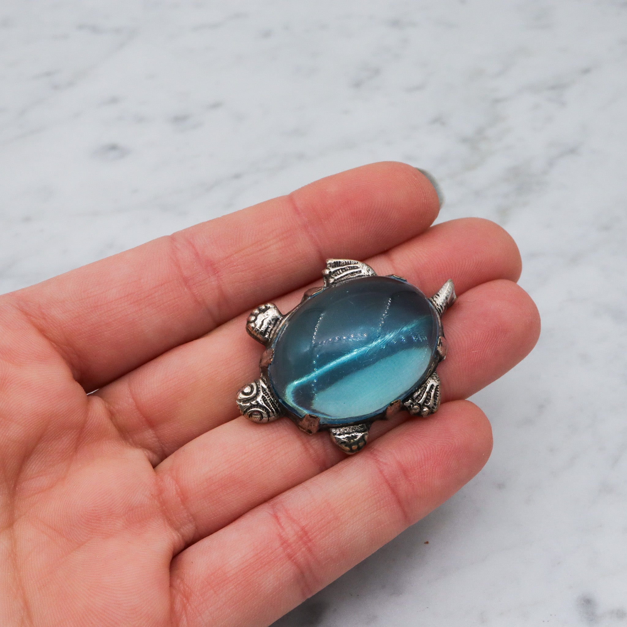 Vintage silver tone jelly belly turtle brooch