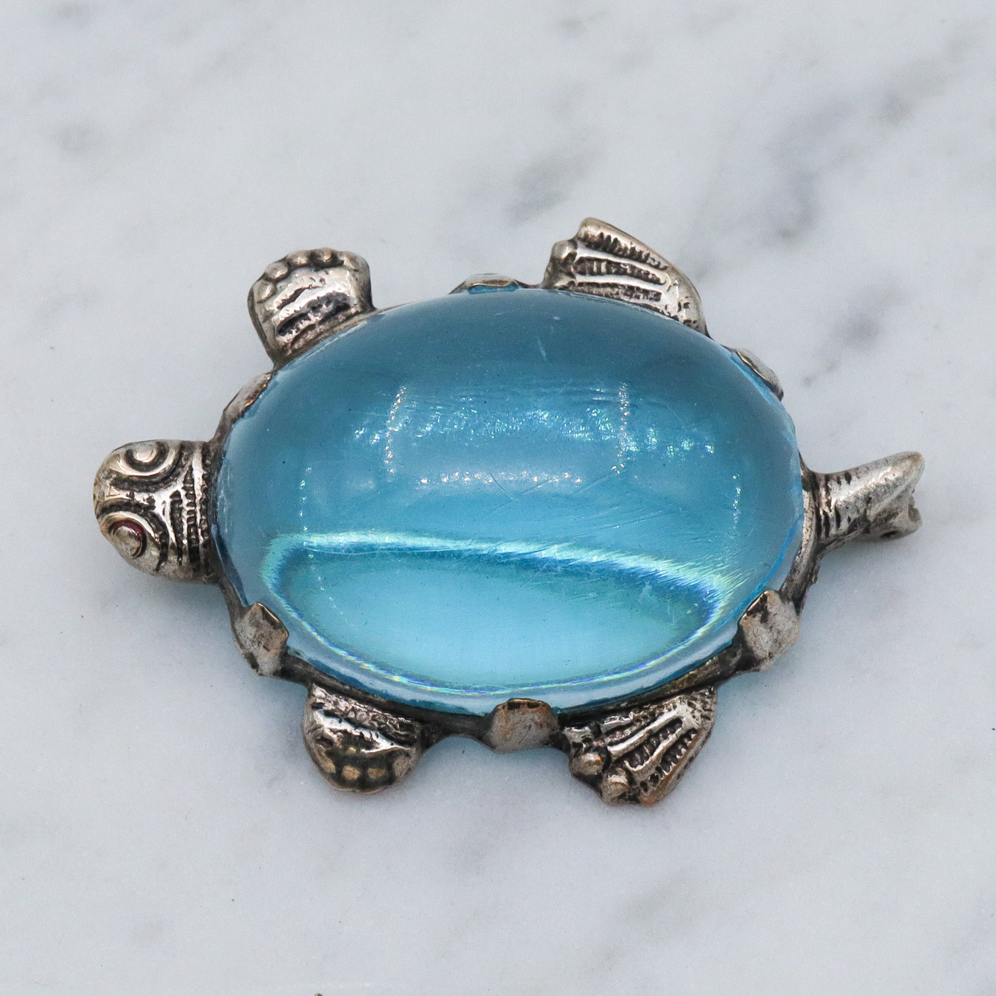 Vintage silver tone jelly belly turtle brooch