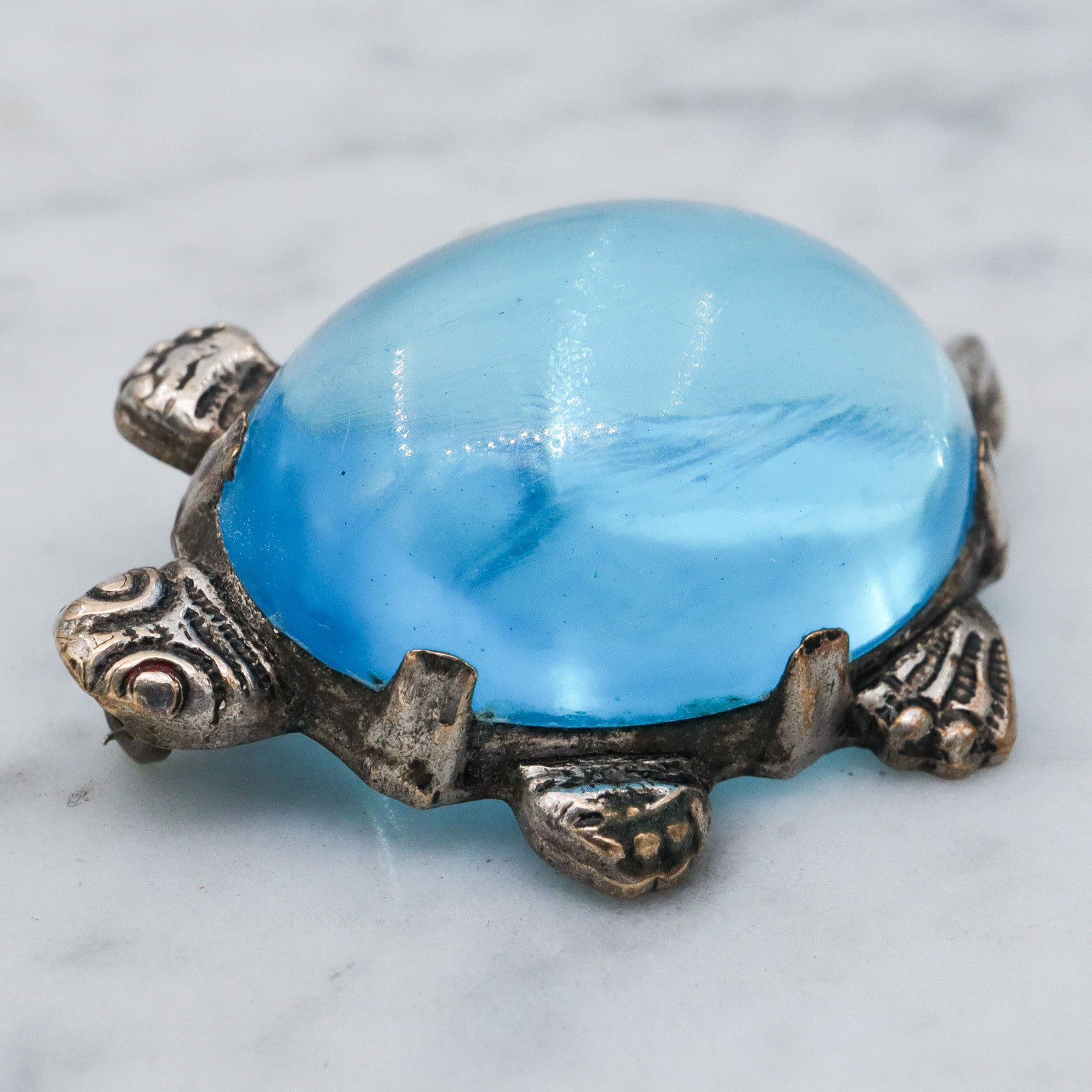 Vintage silver tone jelly belly turtle brooch