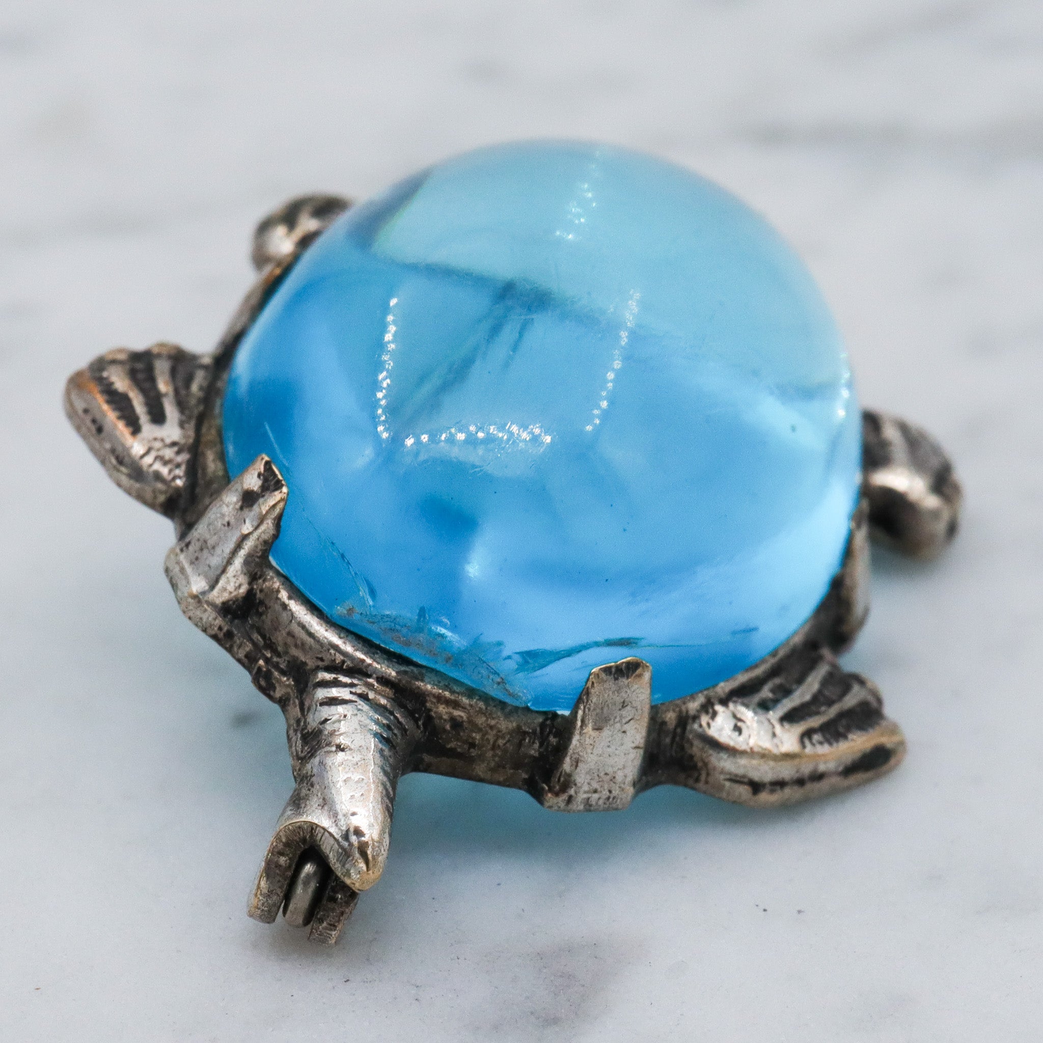 Vintage silver tone jelly belly turtle brooch