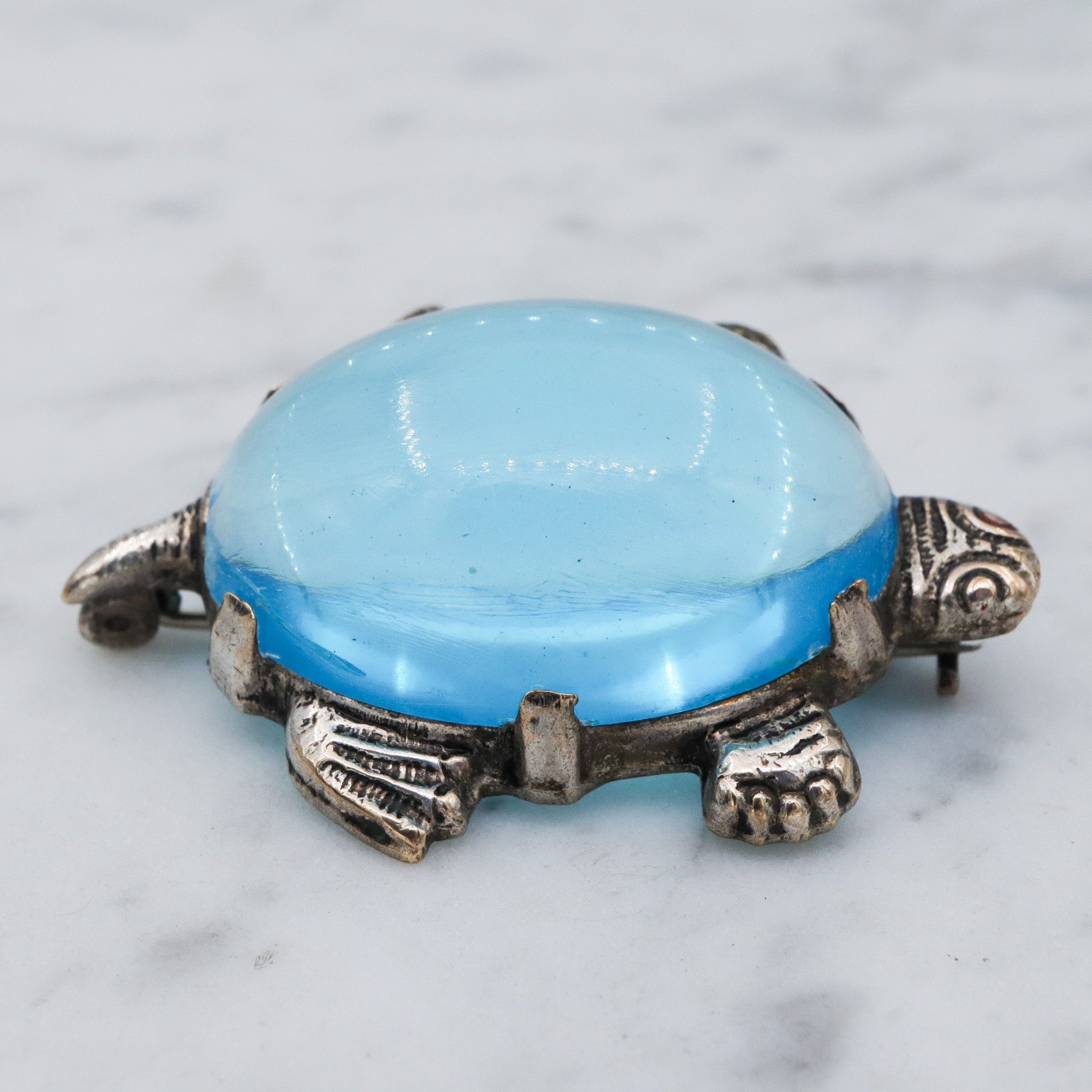 Vintage silver tone jelly belly turtle brooch