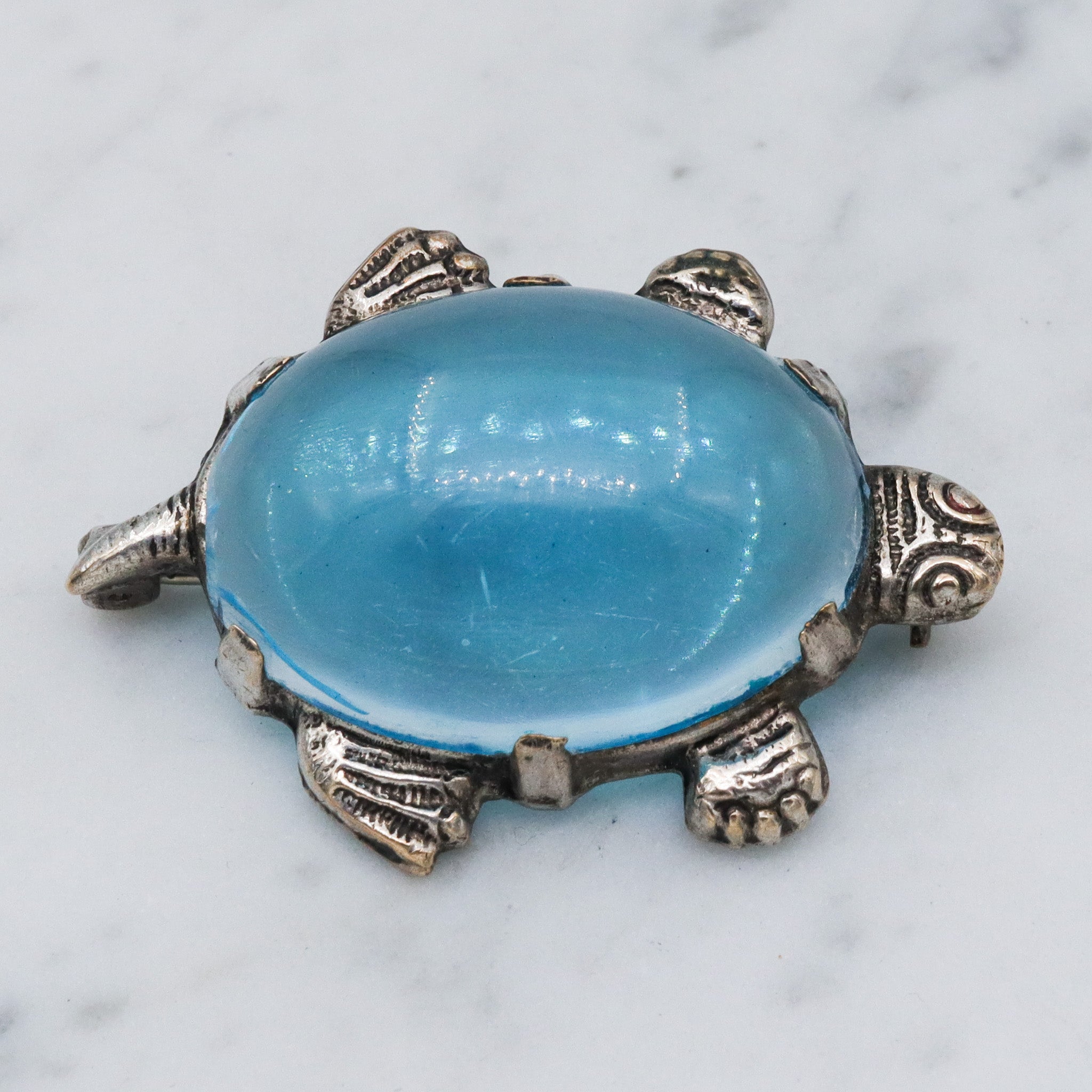 Vintage silver tone jelly belly turtle brooch