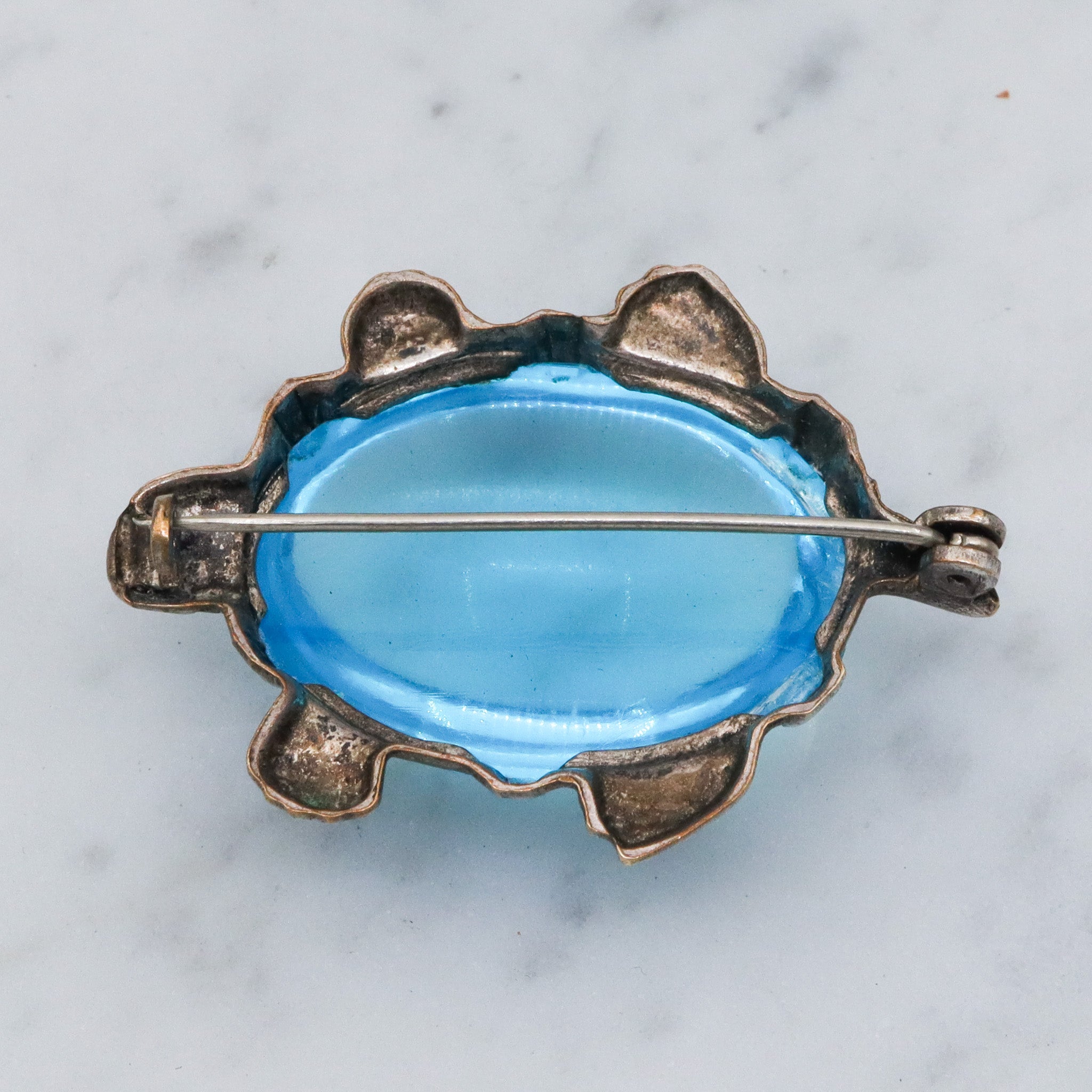 Vintage silver tone jelly belly turtle brooch