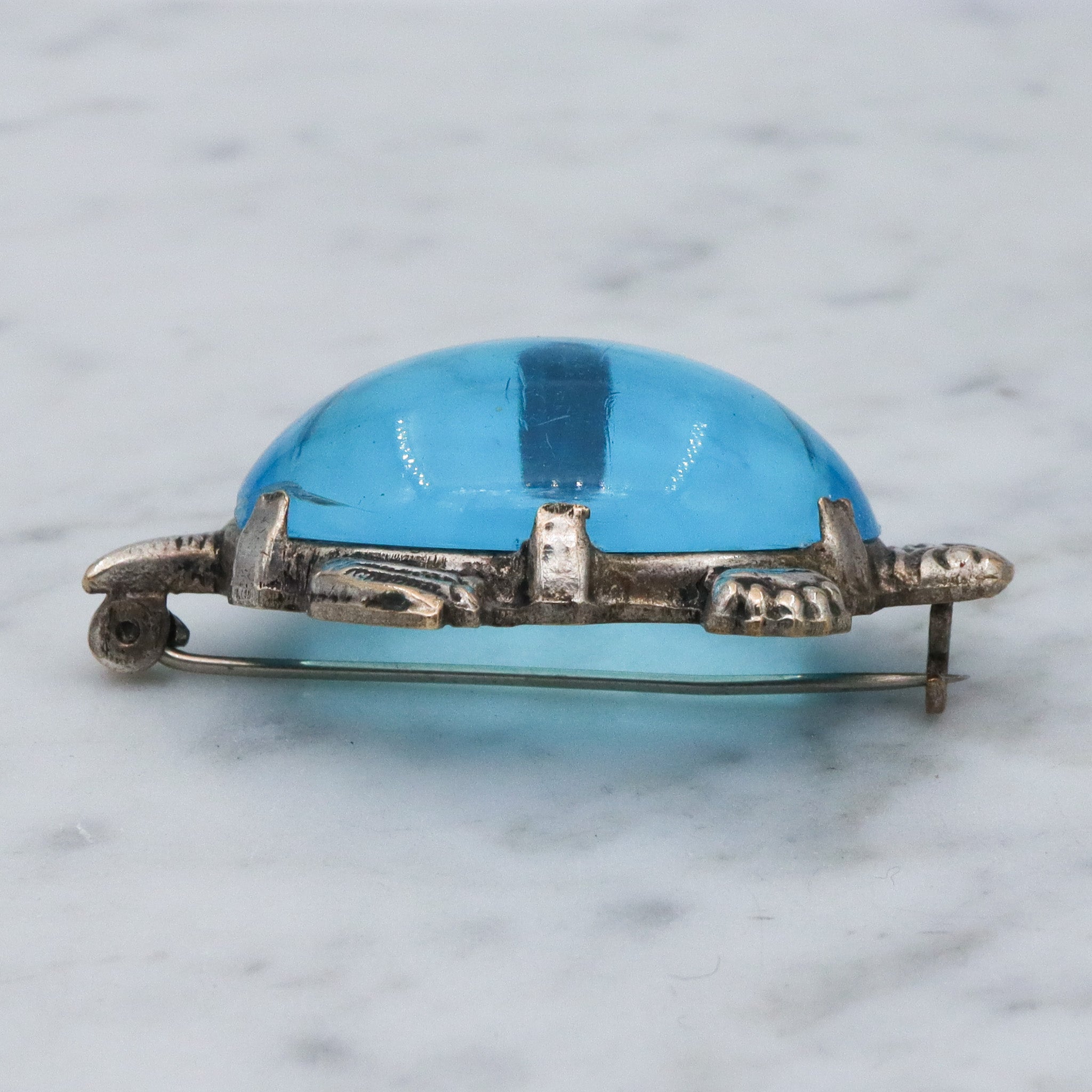 Vintage silver tone jelly belly turtle brooch