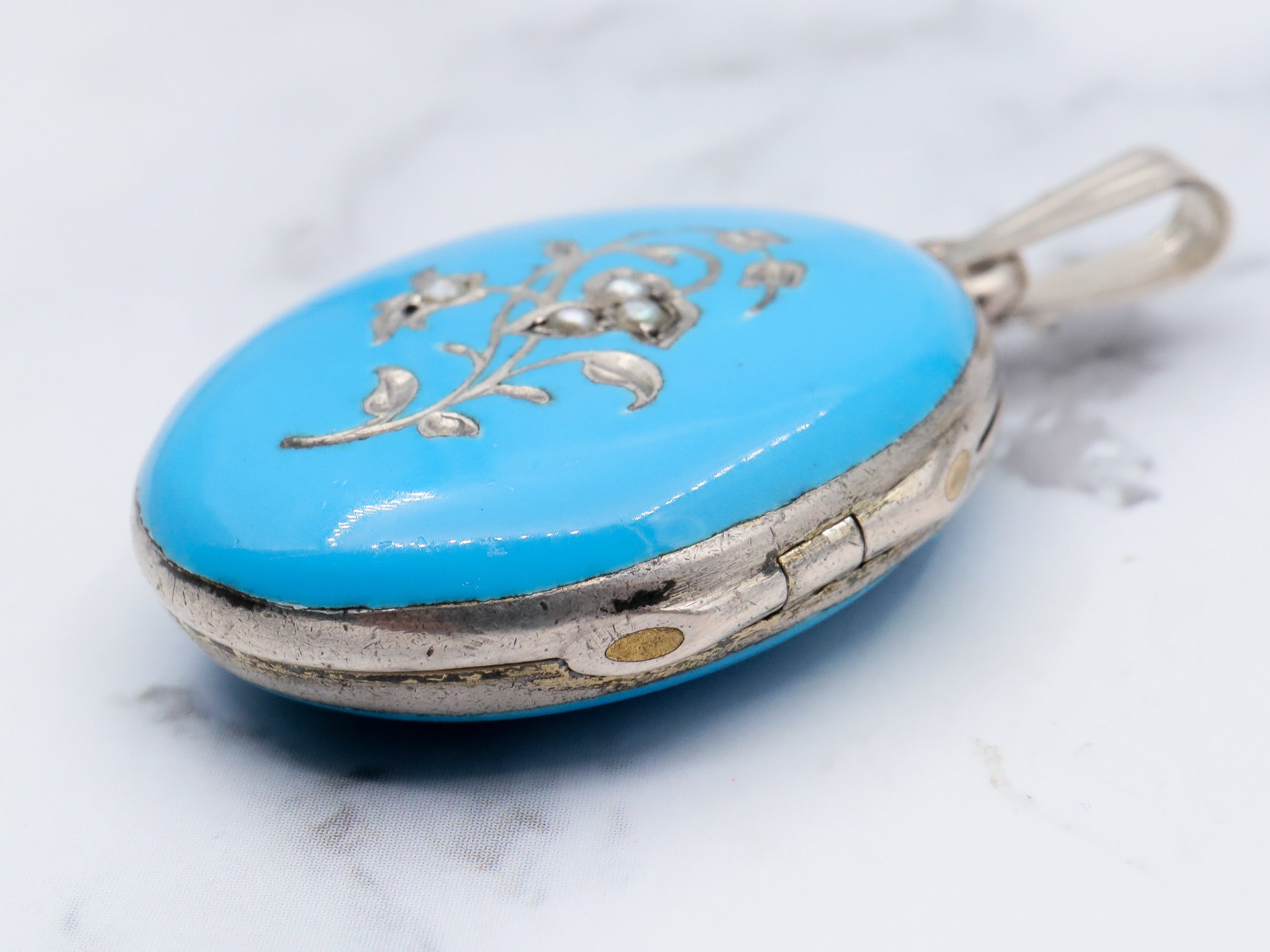 Antique Victorian French silver turquoise enamel locket