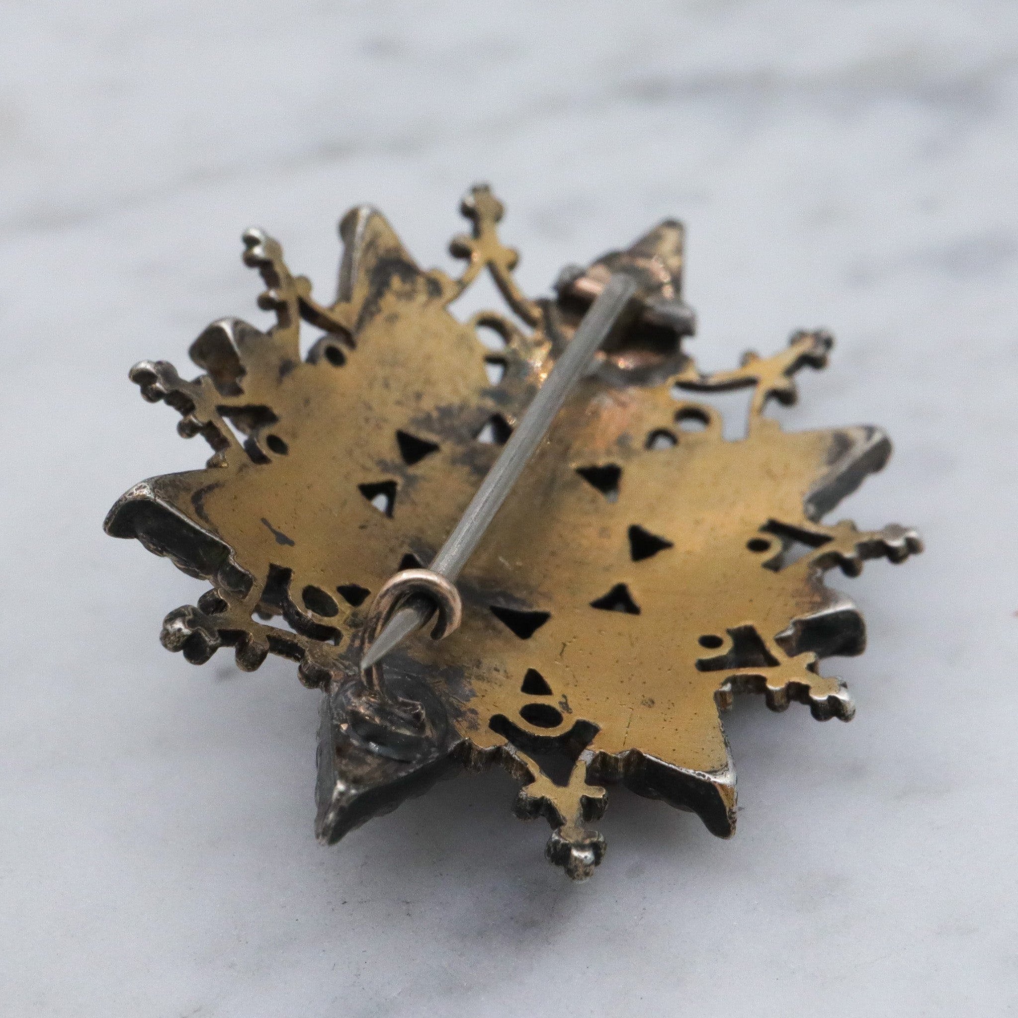 Antique French silver Bressan enamel sunburst brooch