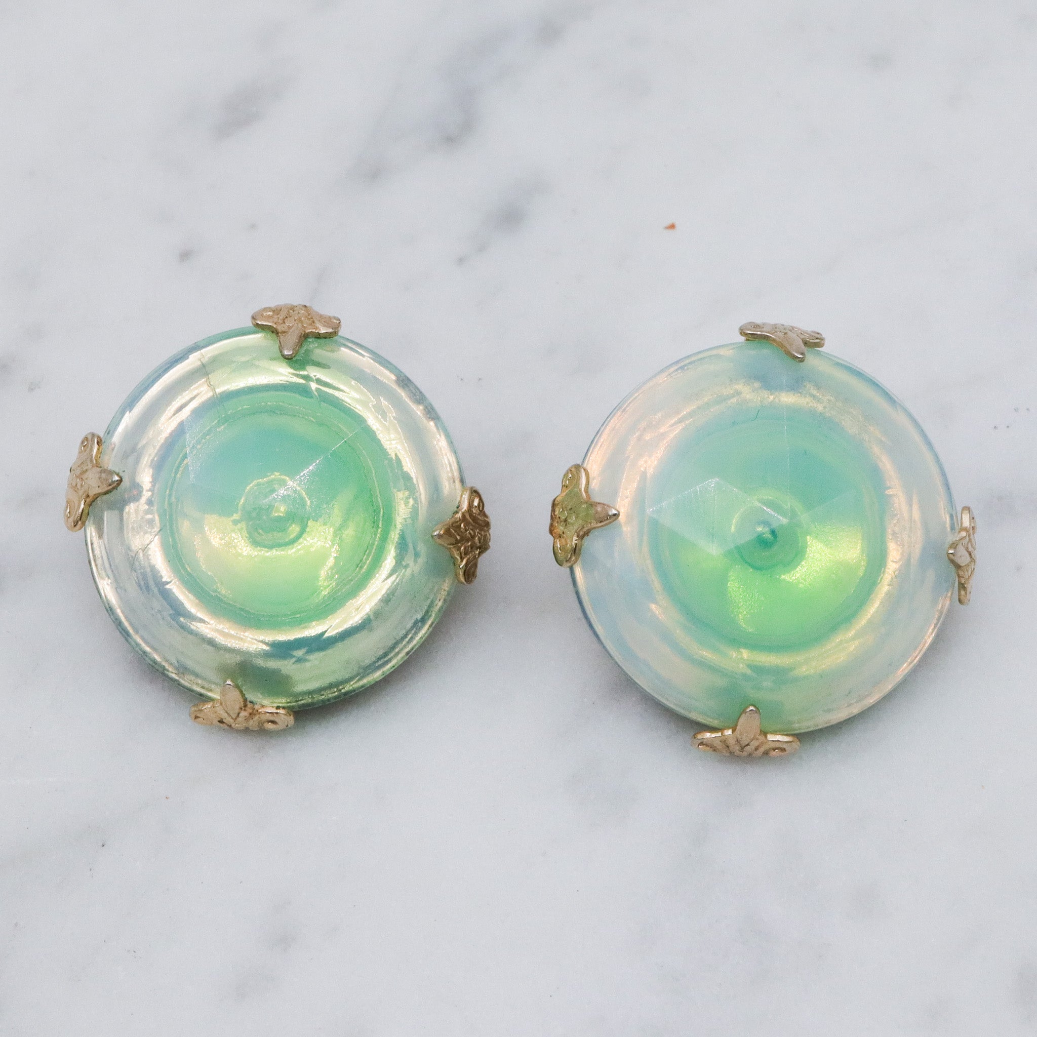 Mid Century Vogue green iridescent glass bubble earrings