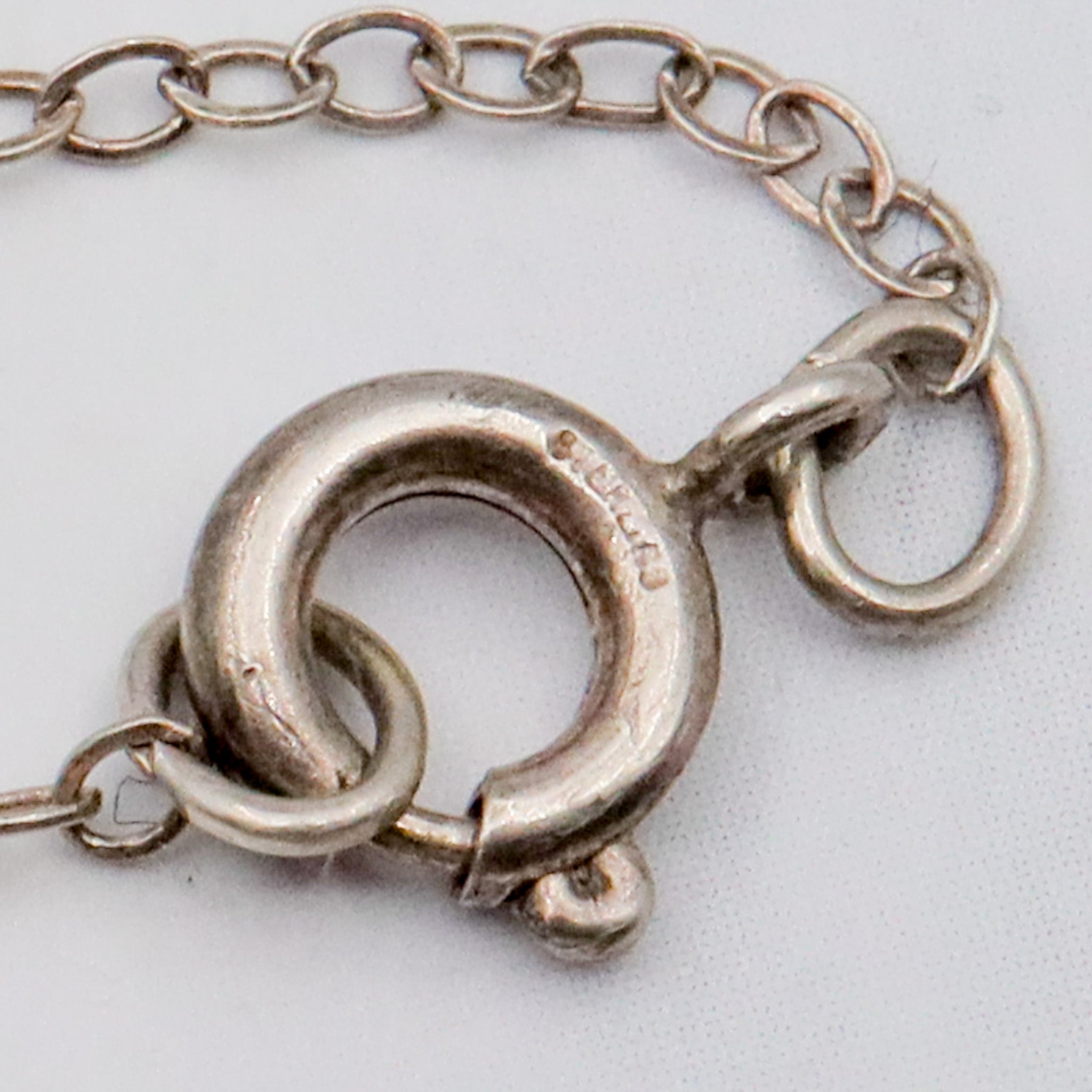 Antique Art Deco handmade sterling & pink coral pendant on a curb link necklace chain, 19”