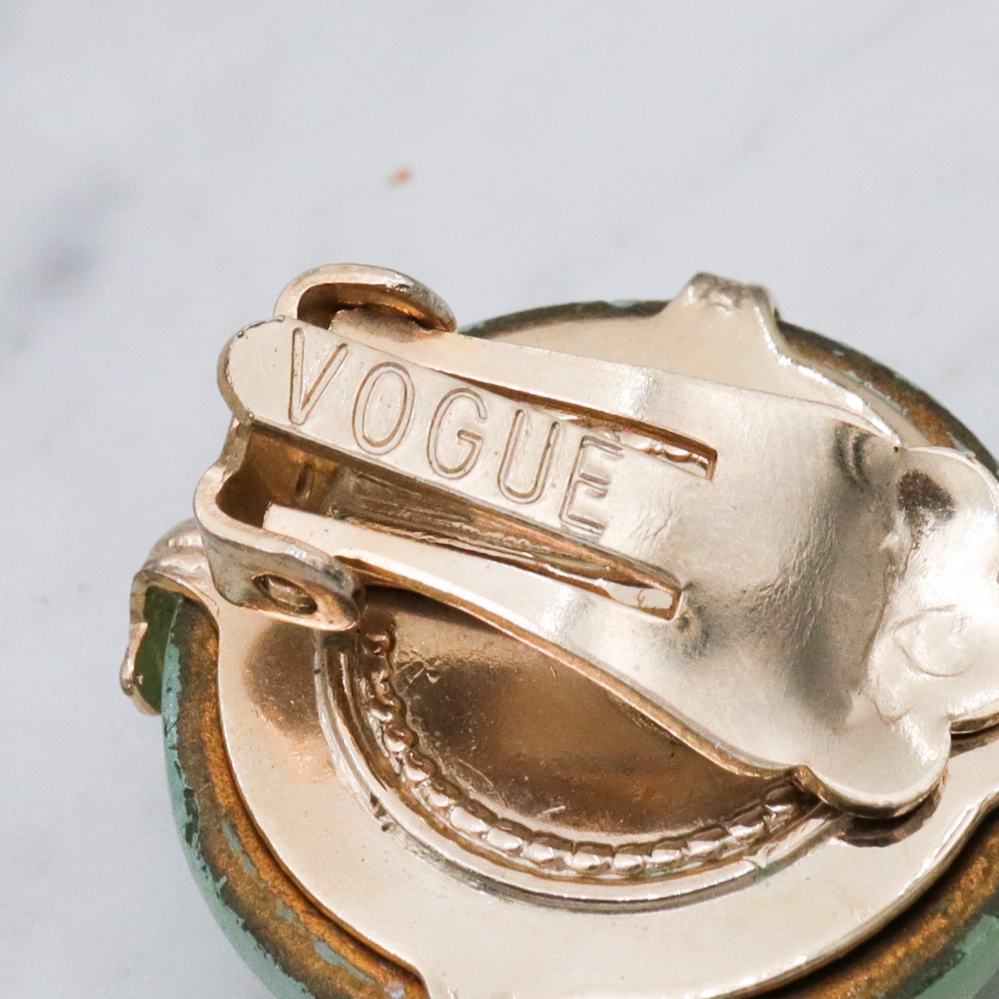 Mid Century Vogue green iridescent glass bubble earrings