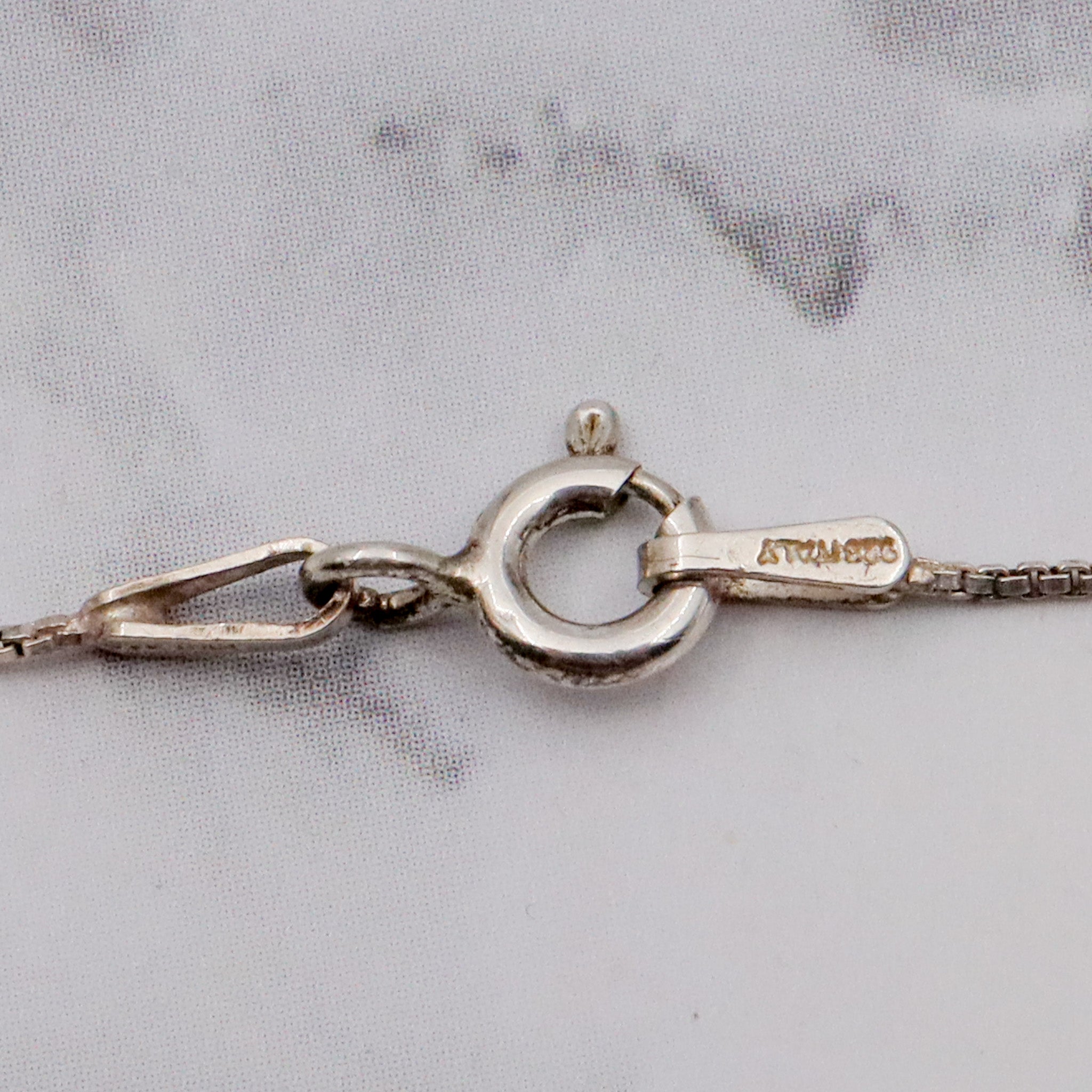 Vintage engraved sterling heart locket pendant on a box link necklace chain, 19”