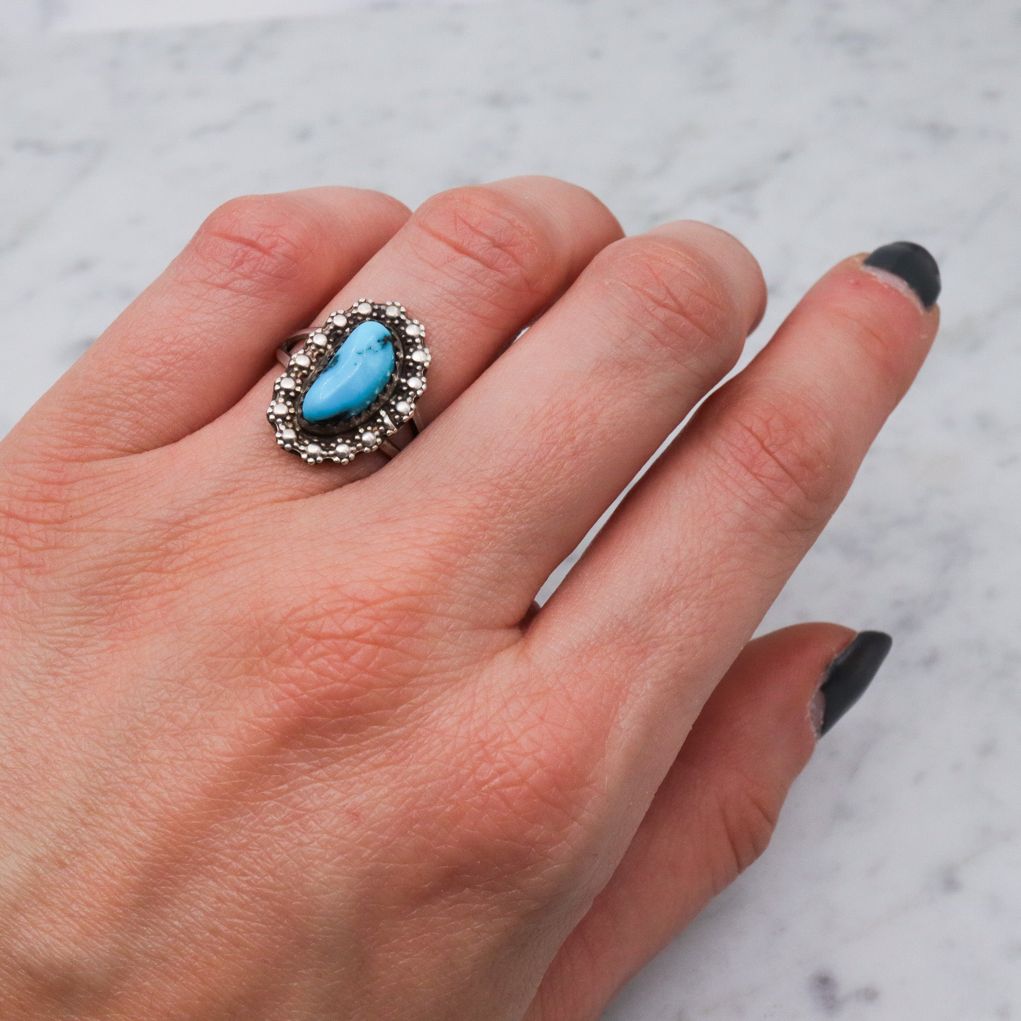 Vintage Navajo sterling silver turquoise ring, sz 7